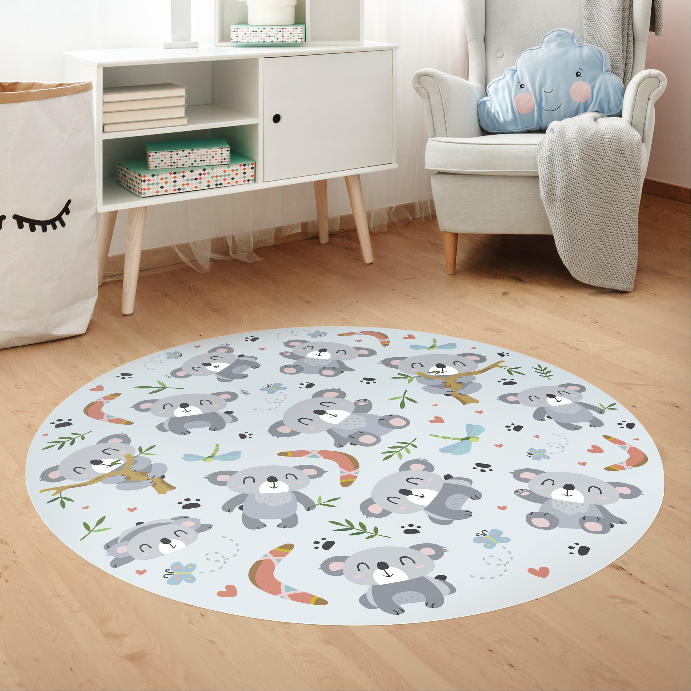 Runder Vinyl-Teppich Spielende Koalabären mit Bummerang in Australien