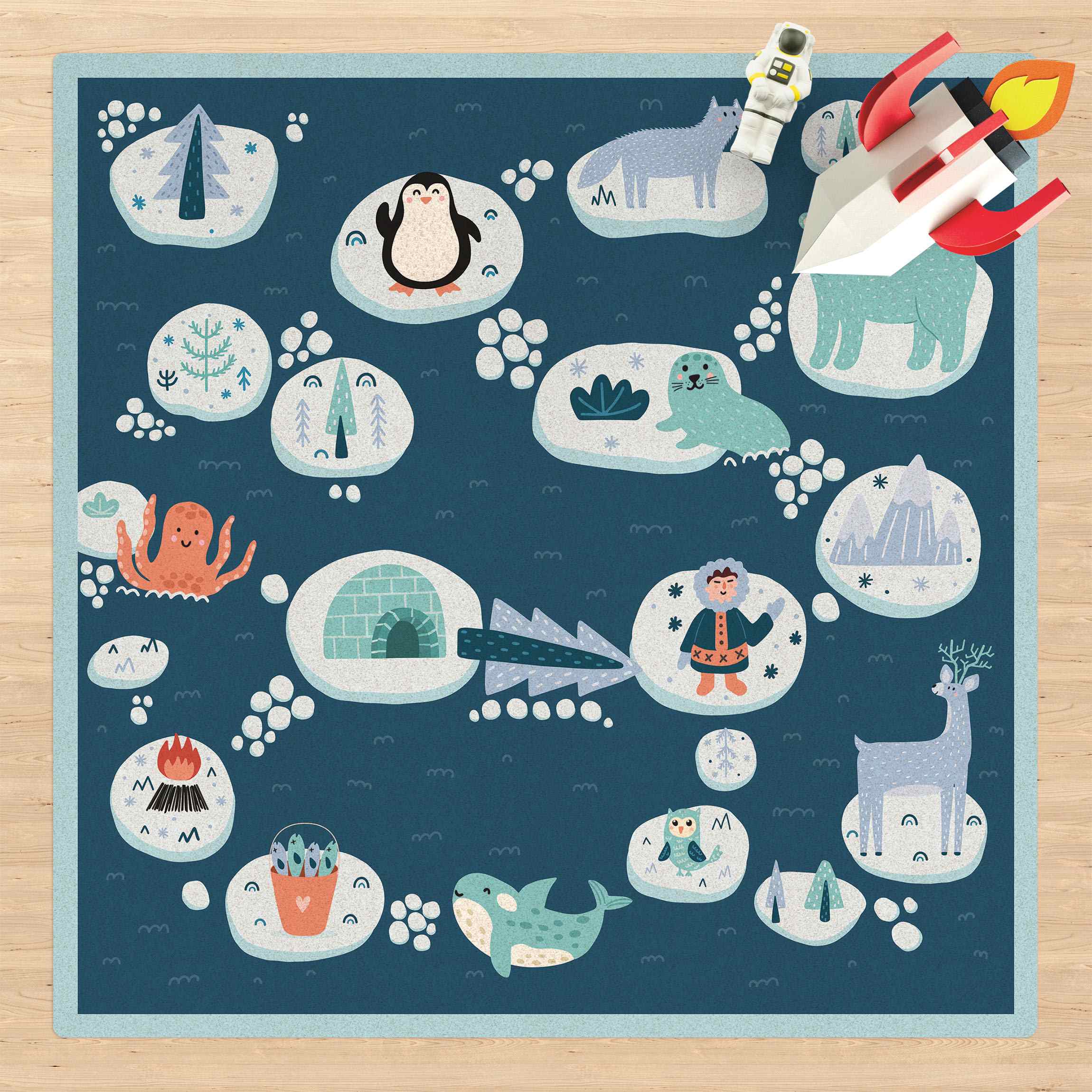 Kork-Spielteppich Antarktis - Eisbär Rudi möchte Fisch