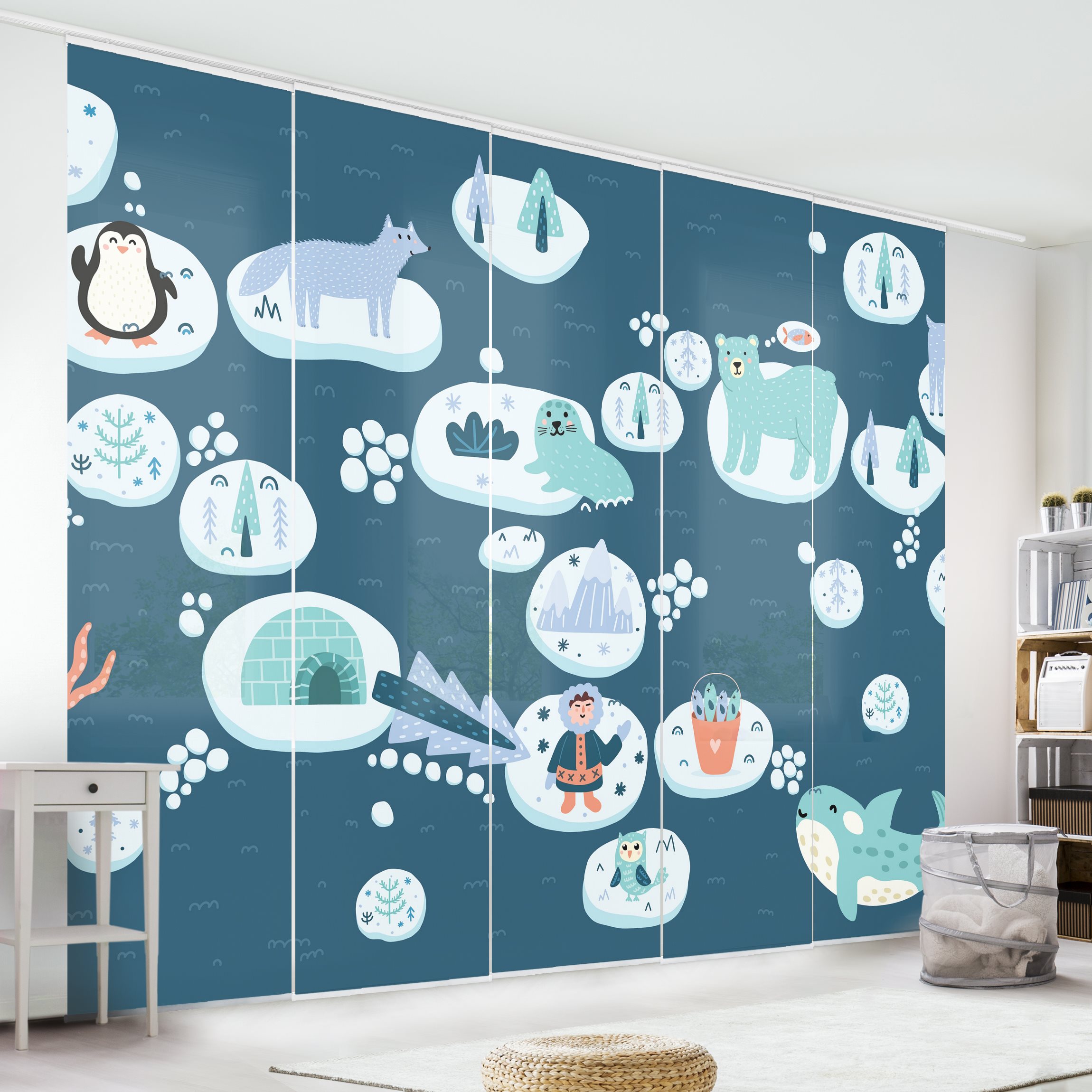 Schiebegardine Antarktis - Eisbär Rudi möchte Fisch