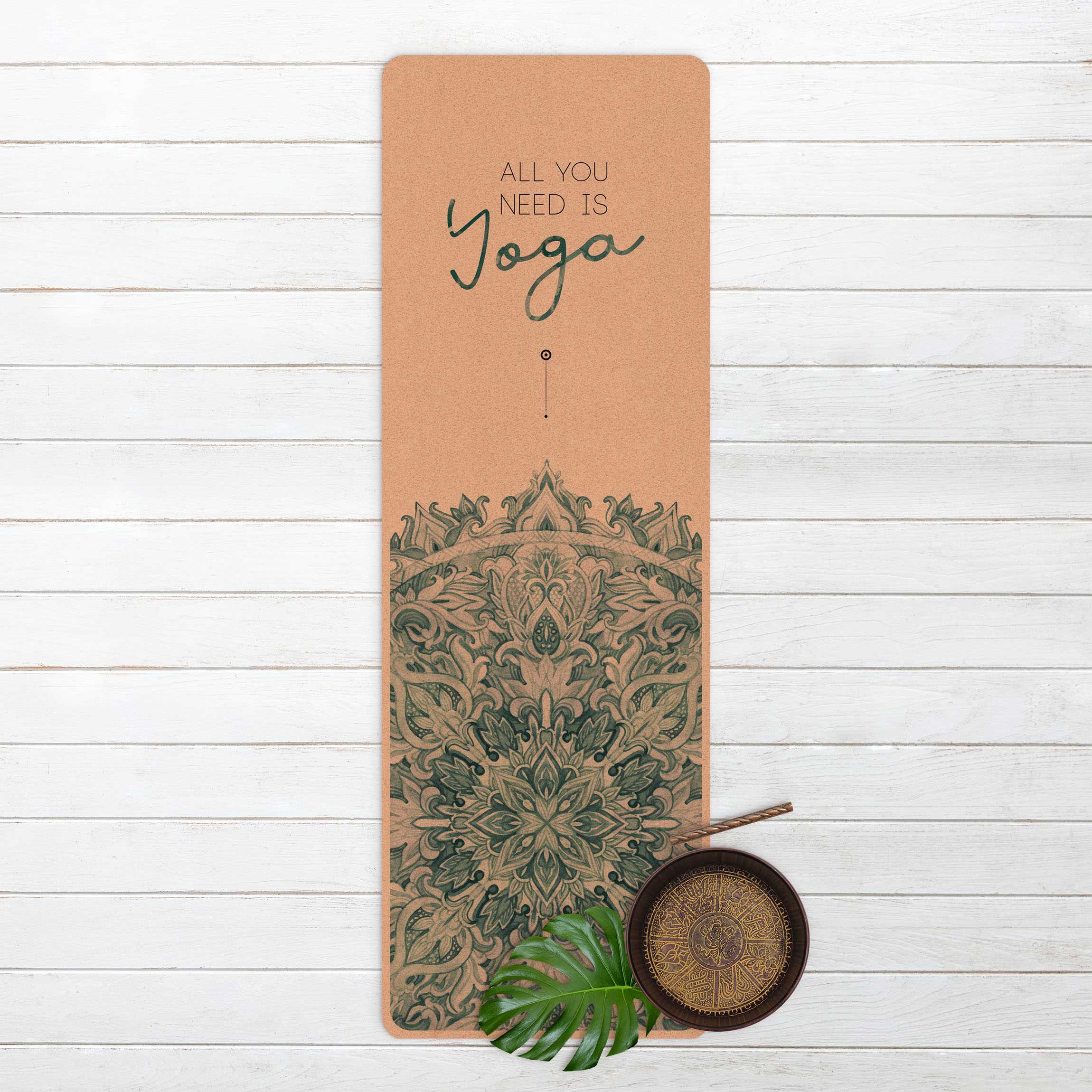 Yogamatte Kork Spruch All you need is Yoga Blau