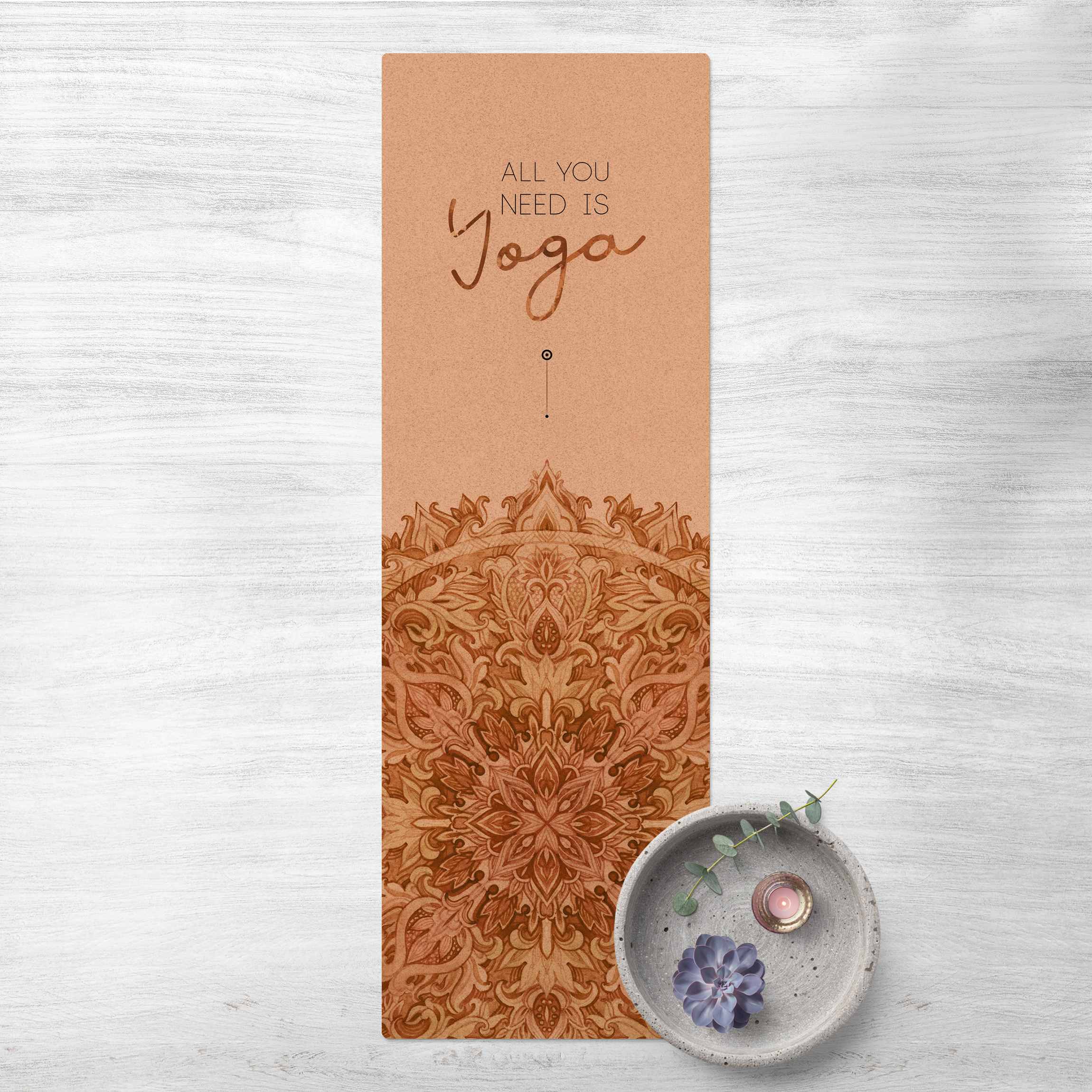 Kork-Teppich Spruch All you need is Yoga Orange