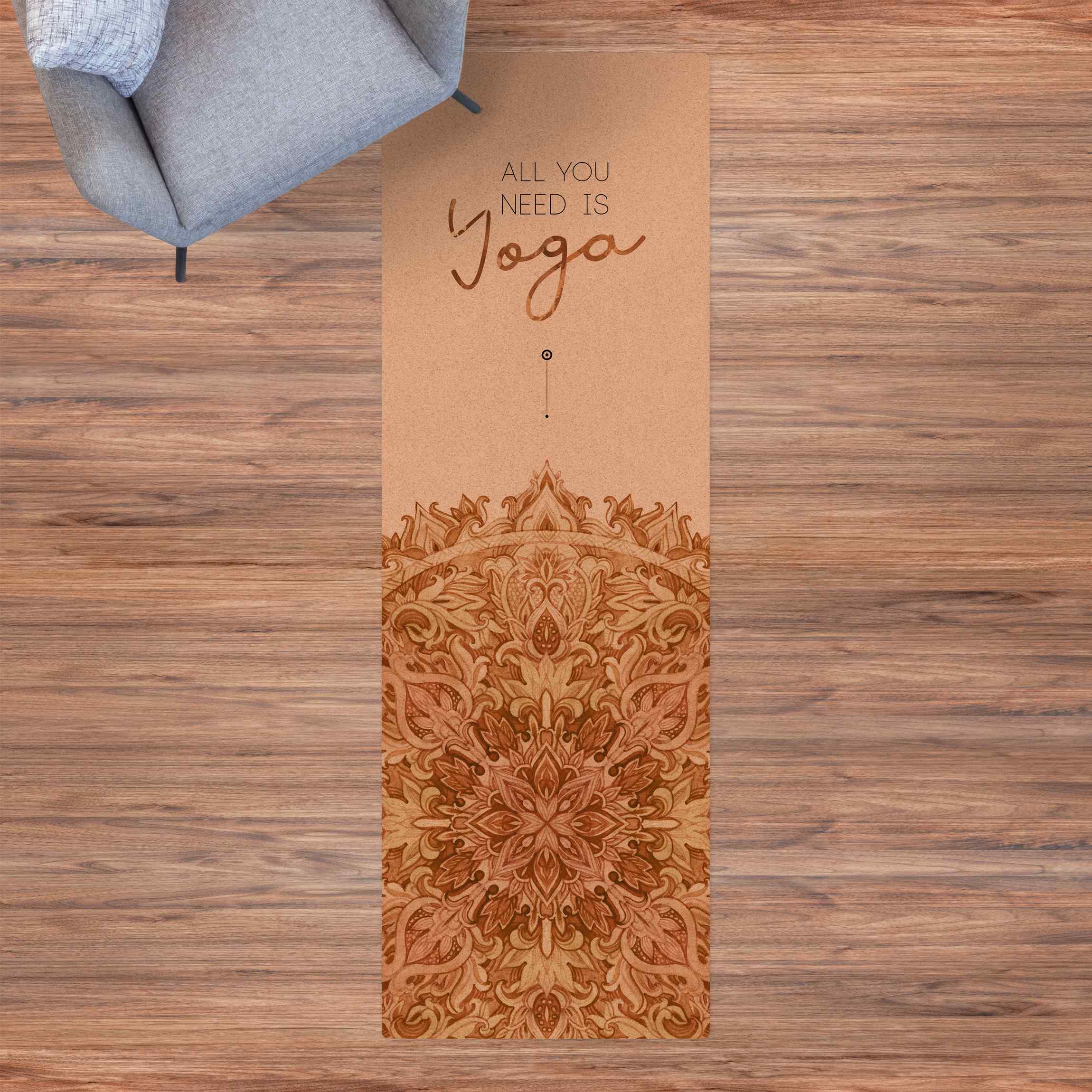 Kork-Teppich Spruch All you need is Yoga Orange