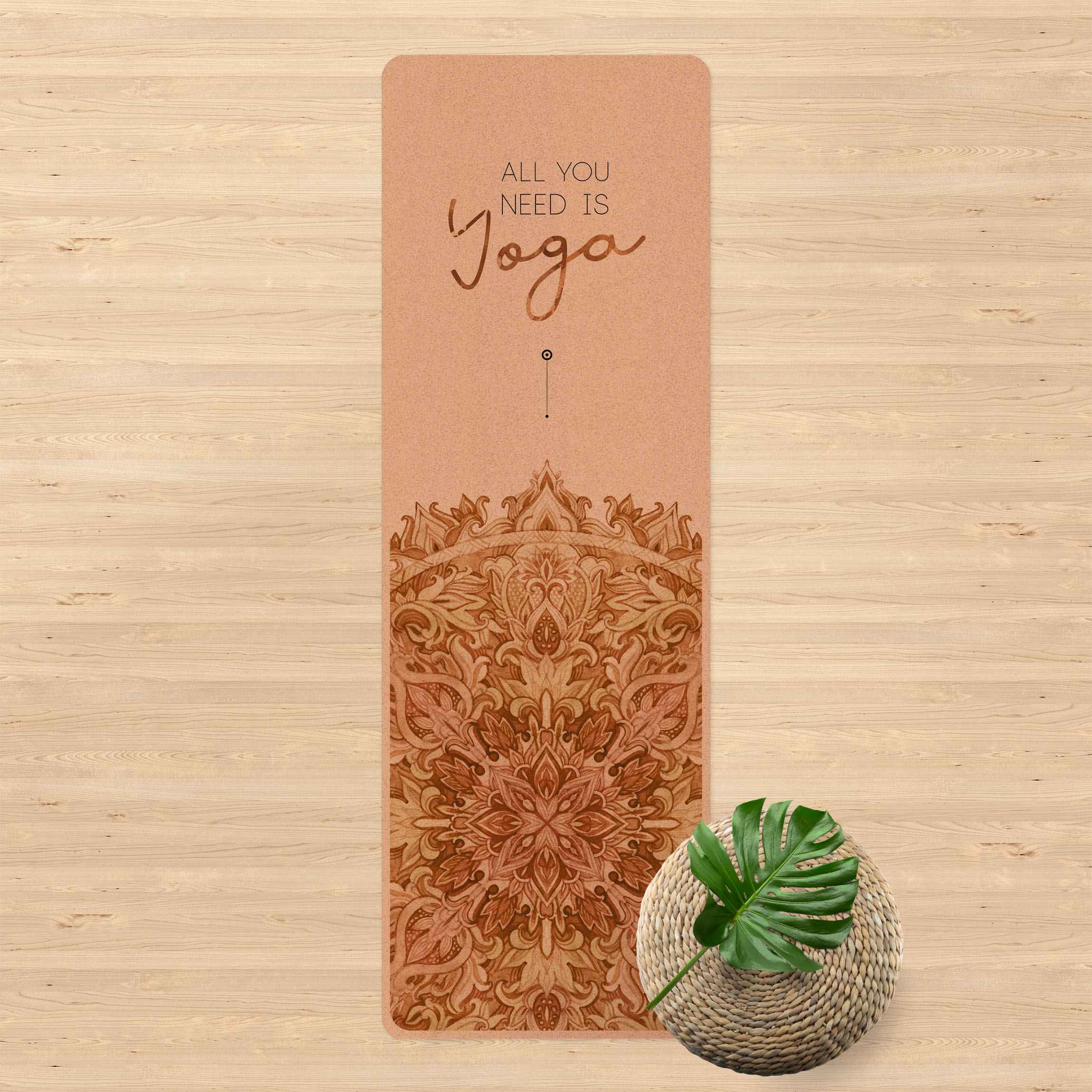 Yogamatte Kork Spruch All you need is Yoga Orange