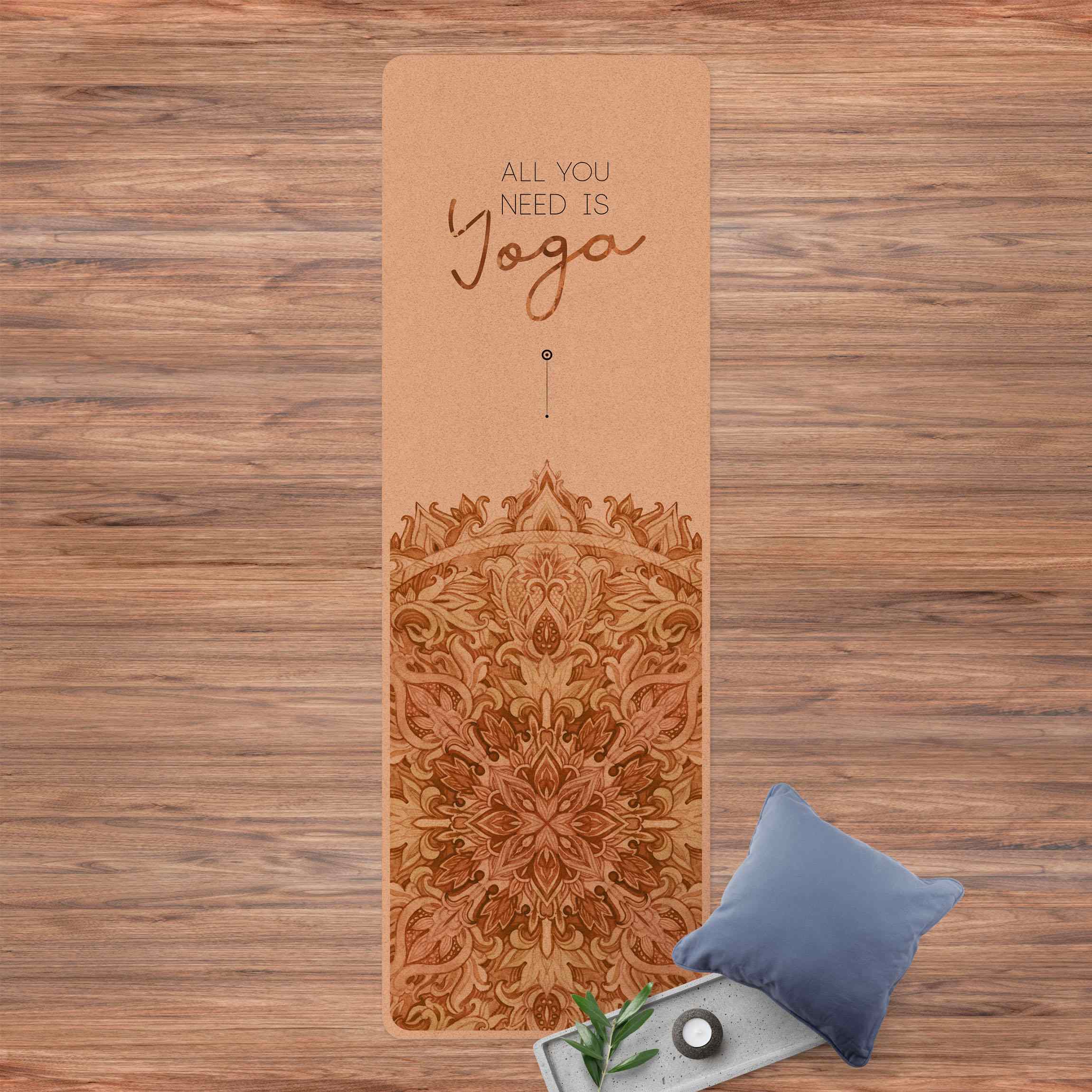 Yogamatte Kork Spruch All you need is Yoga Orange