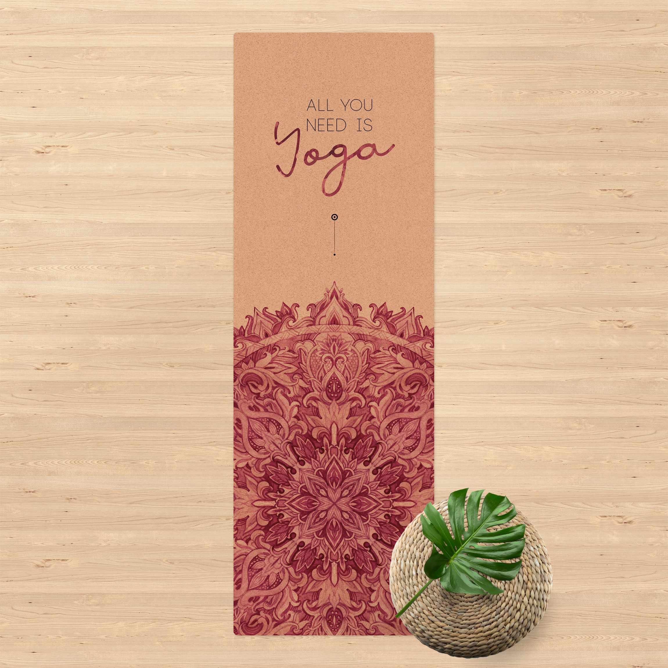 Kork-Teppich Spruch All you need is Yoga Rot
