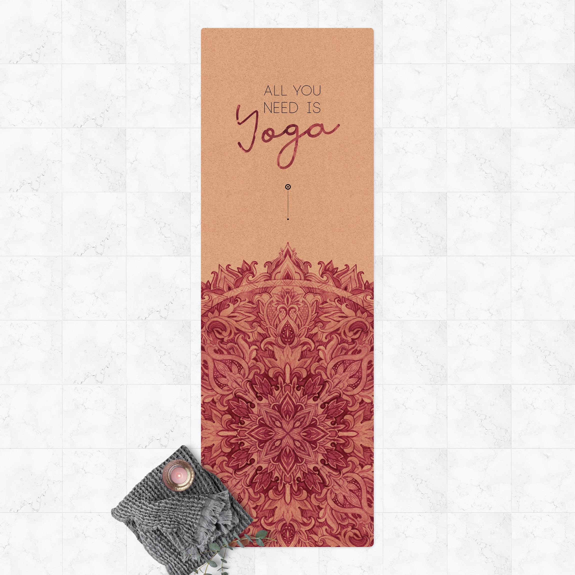 Kork-Teppich Spruch All you need is Yoga Rot