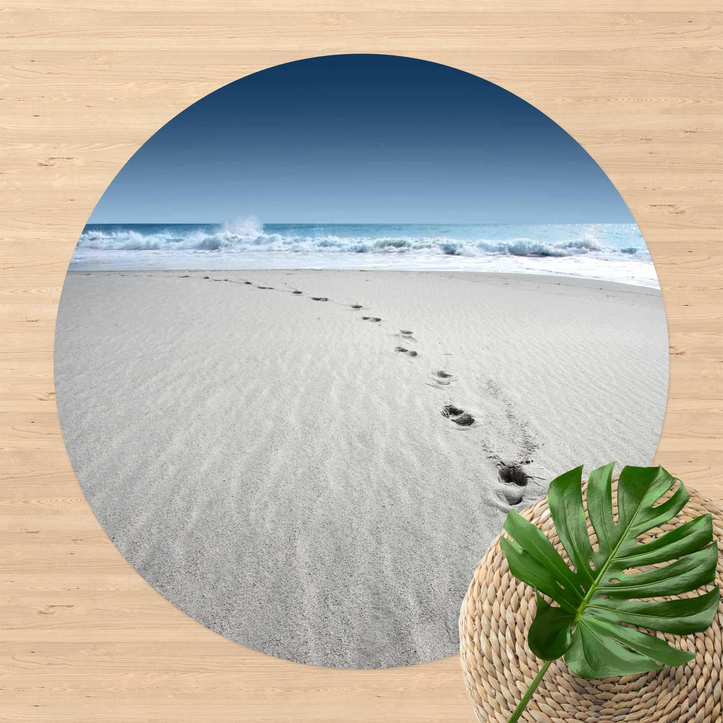 Runder Vinyl-Teppich Spuren im Sand