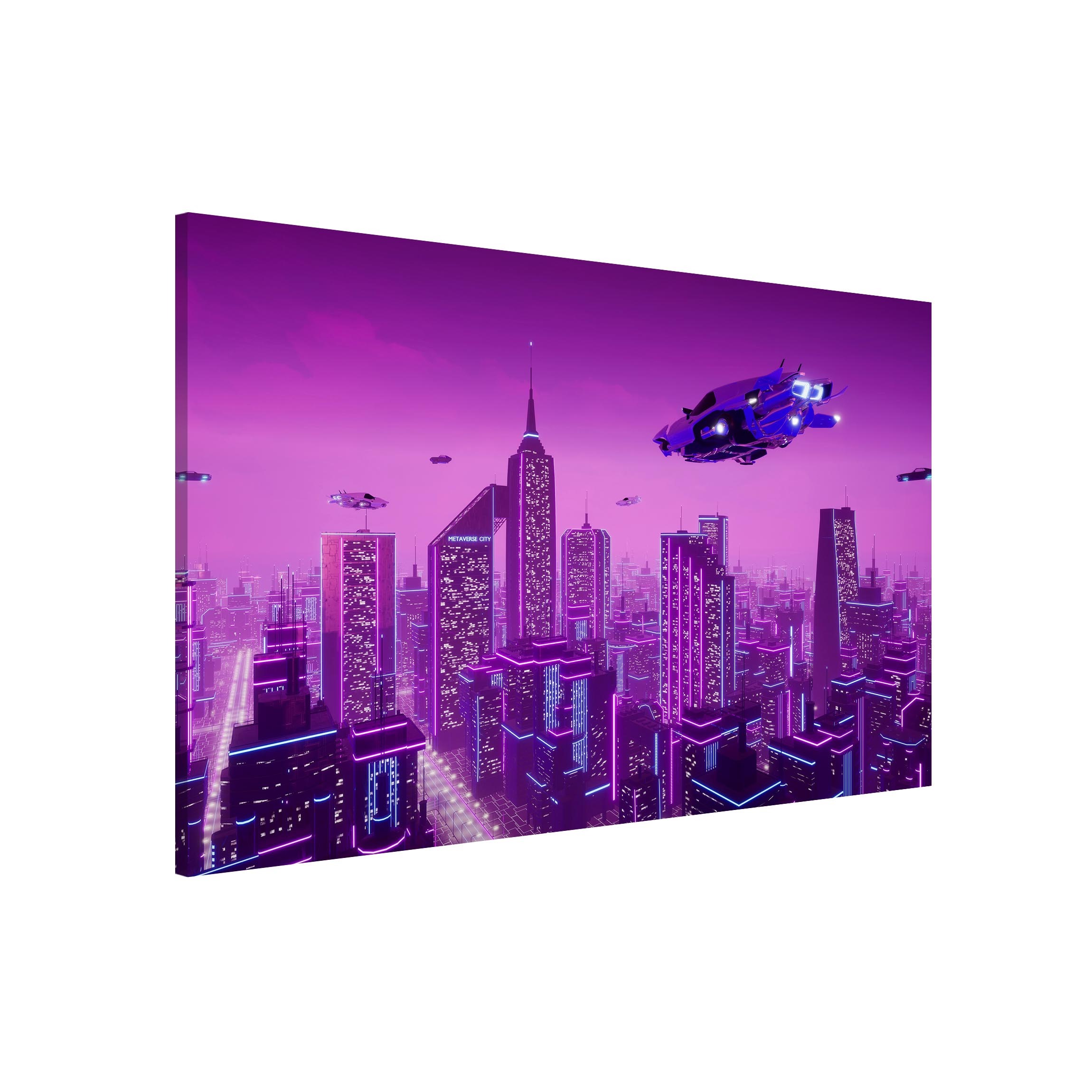 Magnettafel City In Neon Light With Spaceships