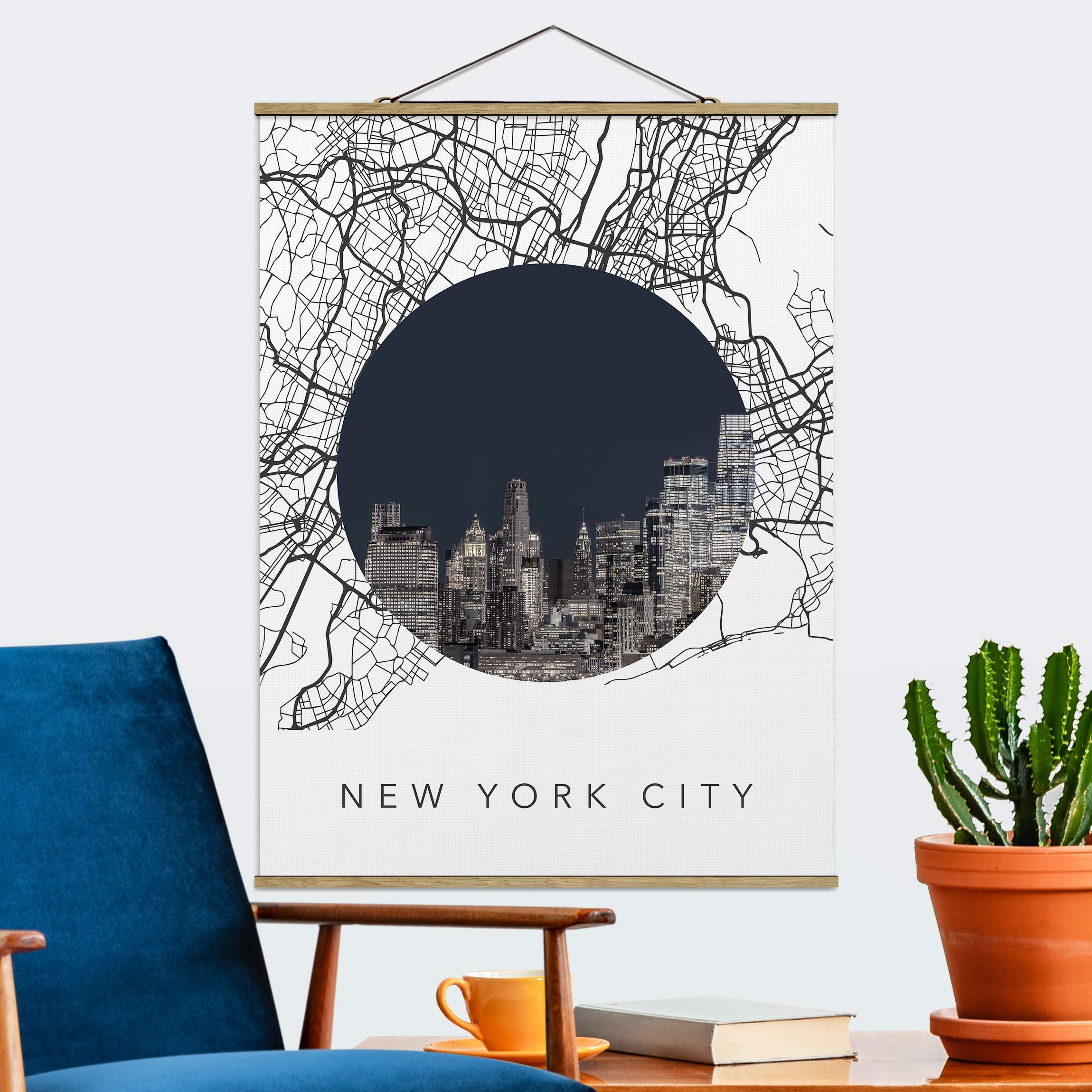 Stoffbild mit Posterleisten Stadtplan Collage New York City