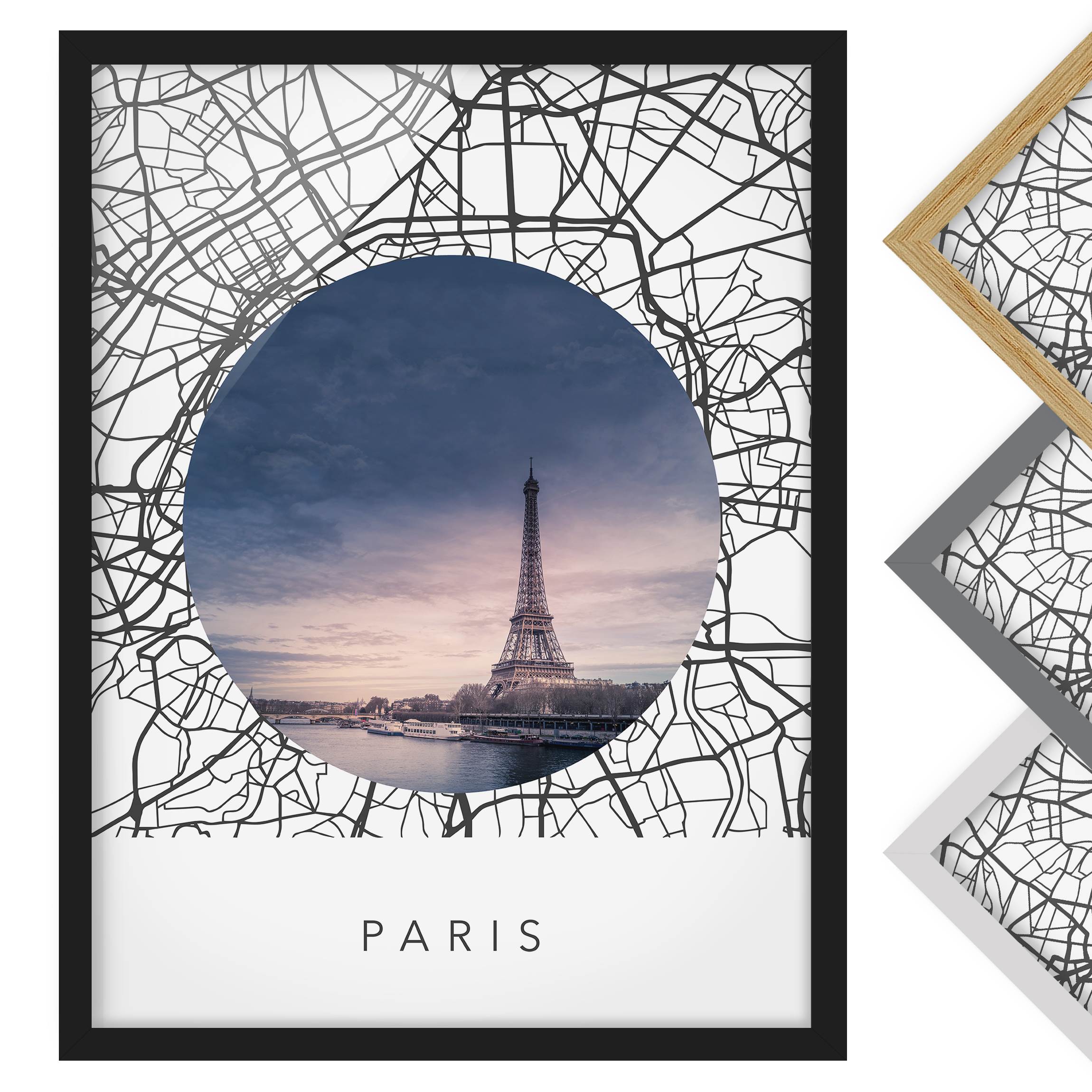 Bild mit Rahmen Stadtplan Collage Paris