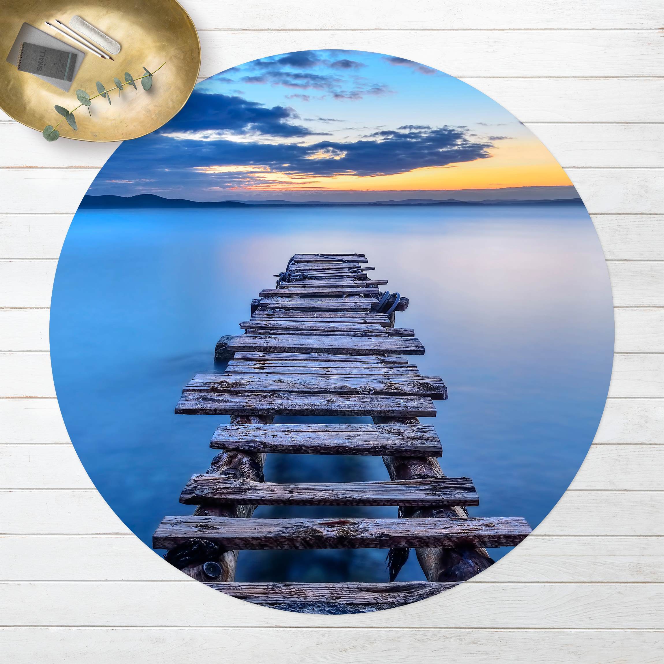 Runder Vinyl-Teppich Steg ins ruhige Meer