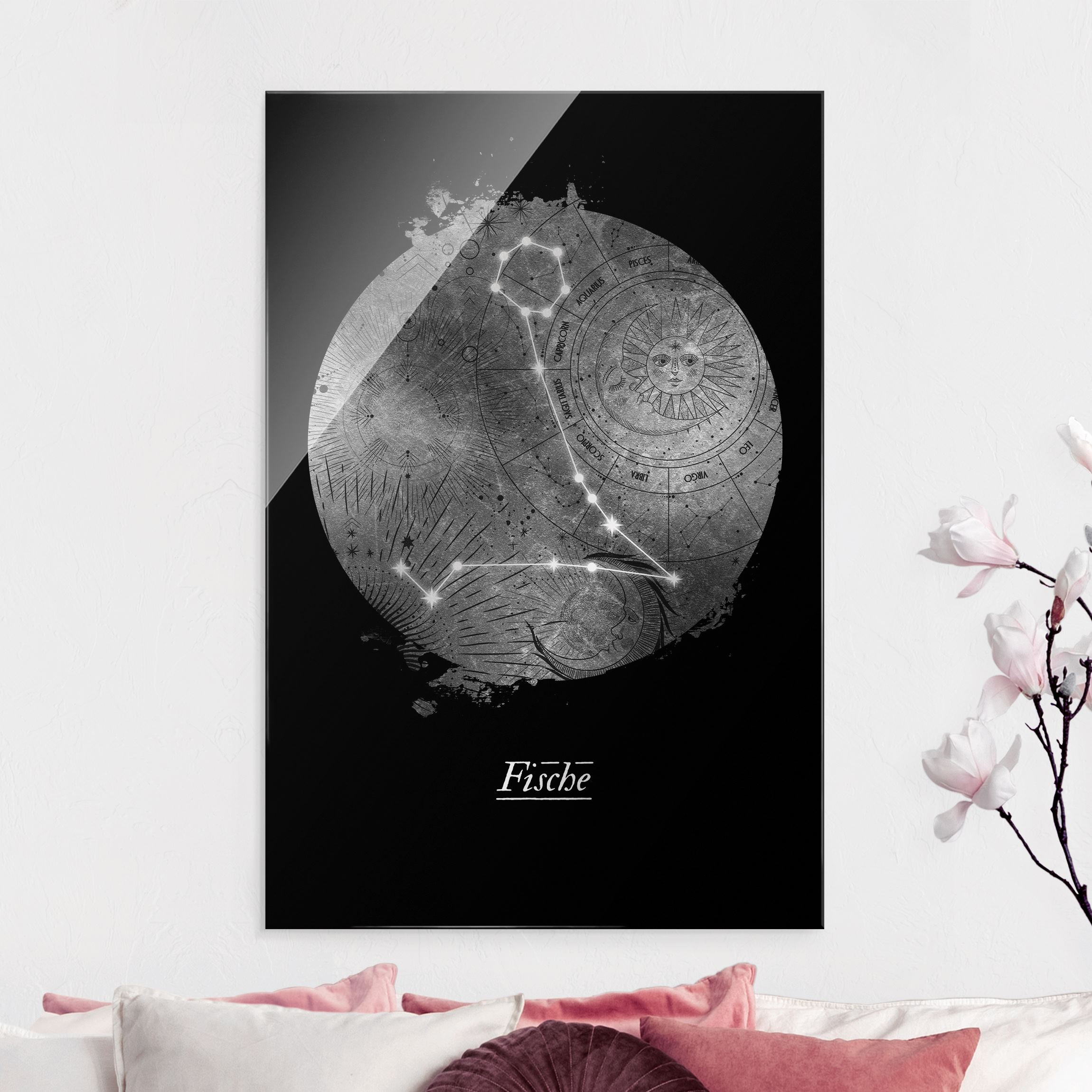 Glasbild Sternzeichen Fische Silber