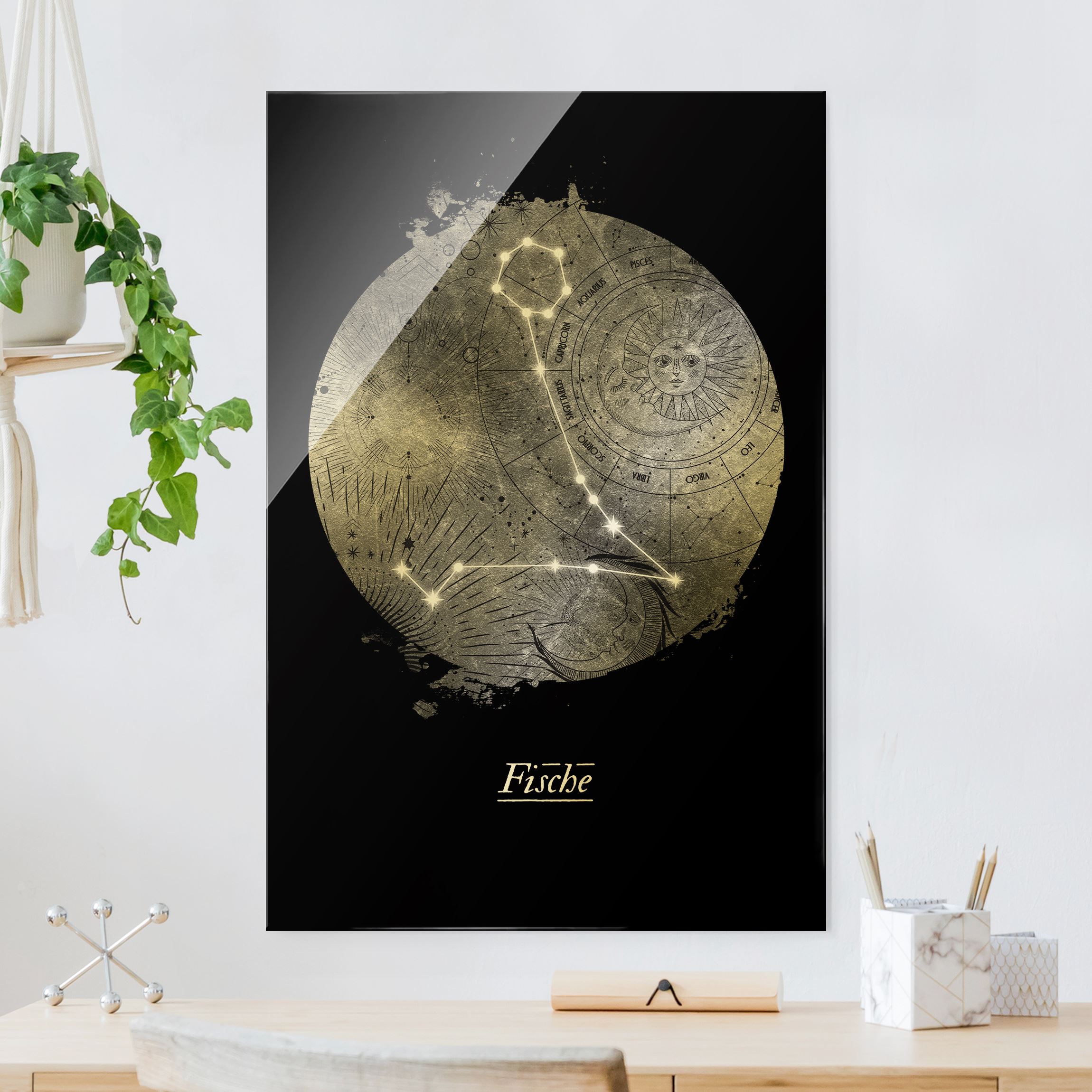 Glasbild Sternzeichen Fische Silber