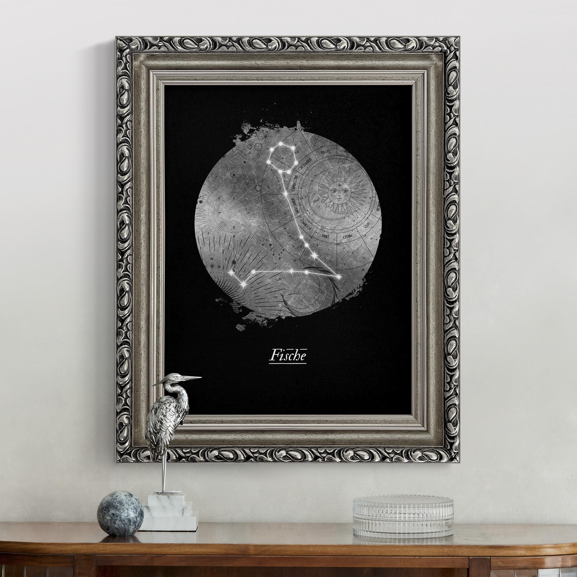 Leinwandbild mit Barockrahmen Sternzeichen Fische Silber