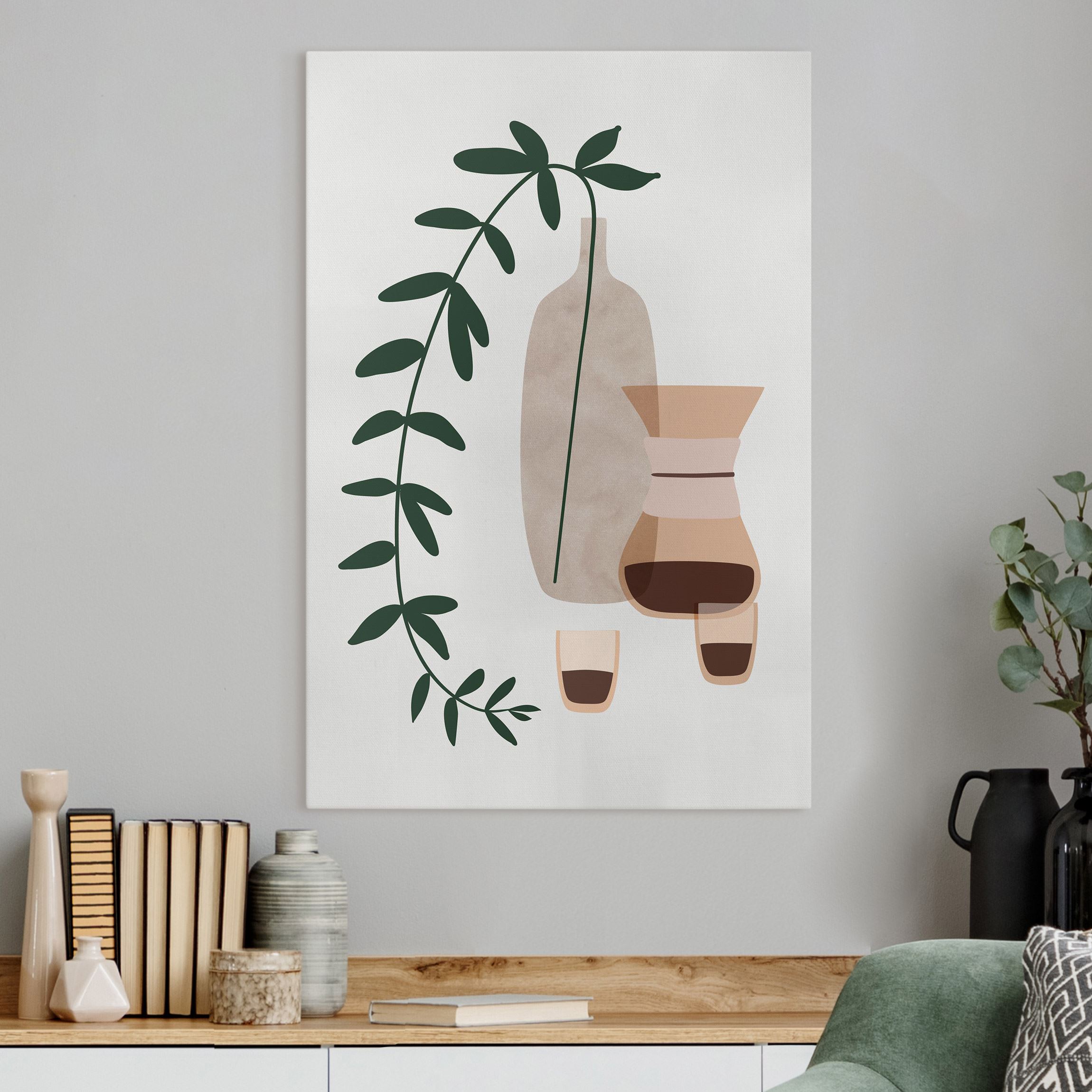 Leinwandbild Stillleben mit Kaffee und Vase