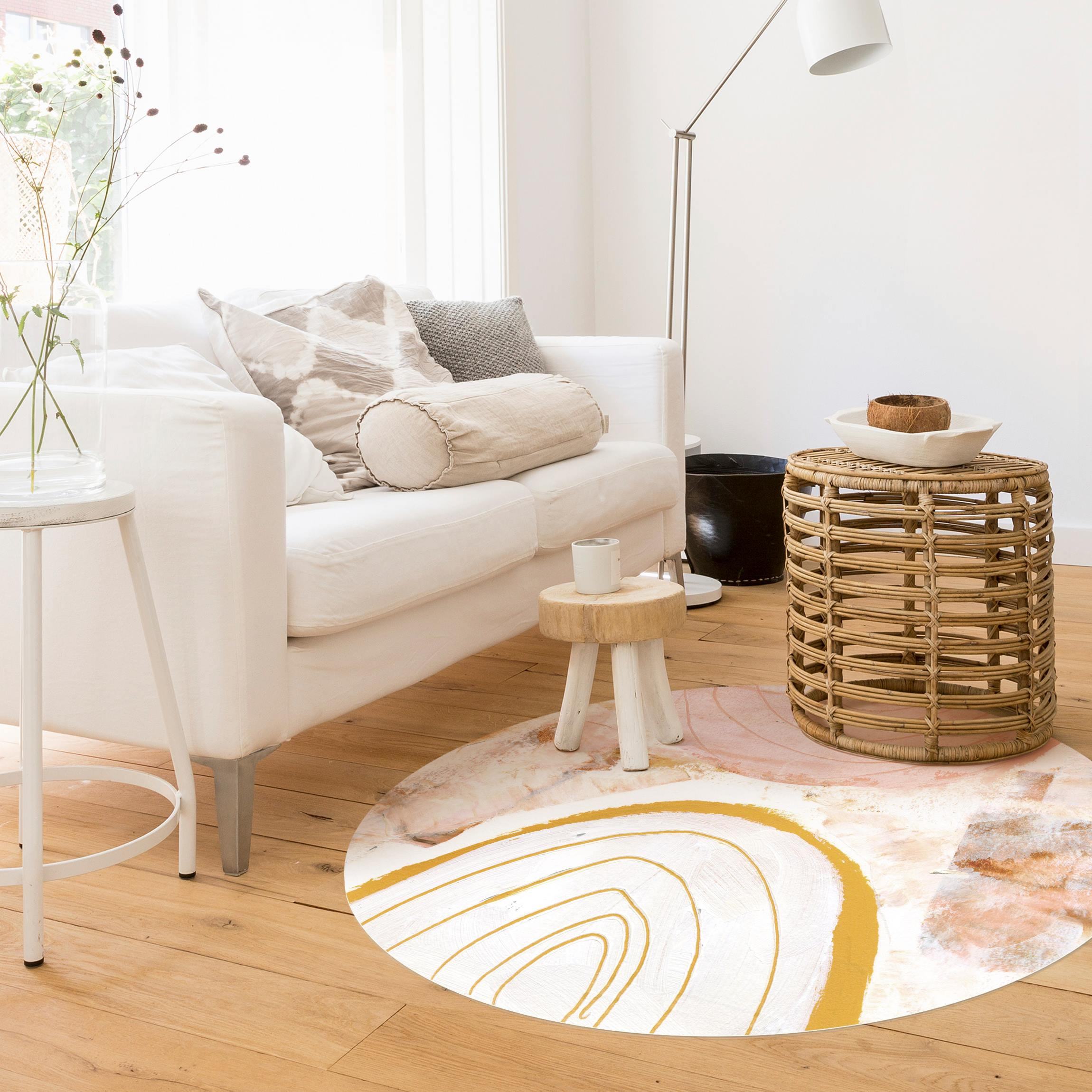 Runder Vinyl-Teppich Strahlende Farbbögen in Karamell II