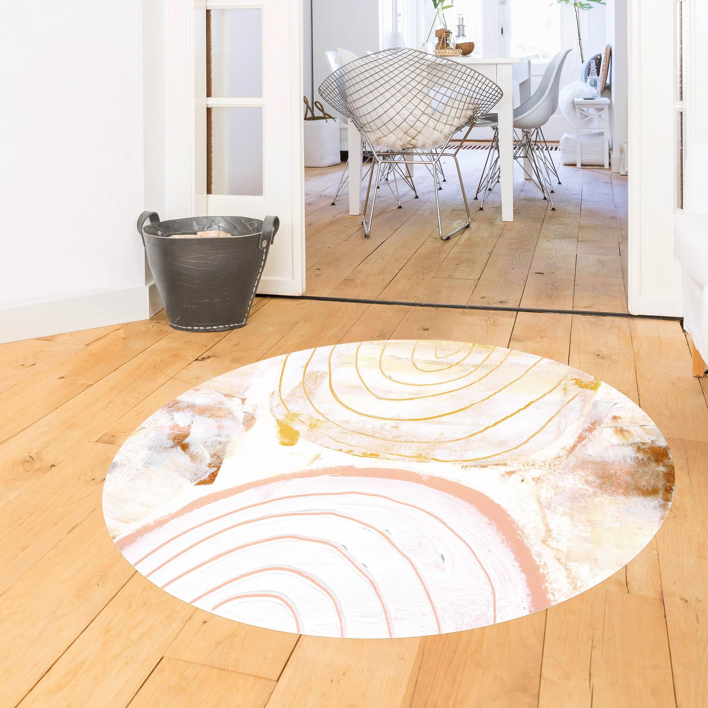 Runder Vinyl-Teppich Strahlende Farbbögen in Karamell