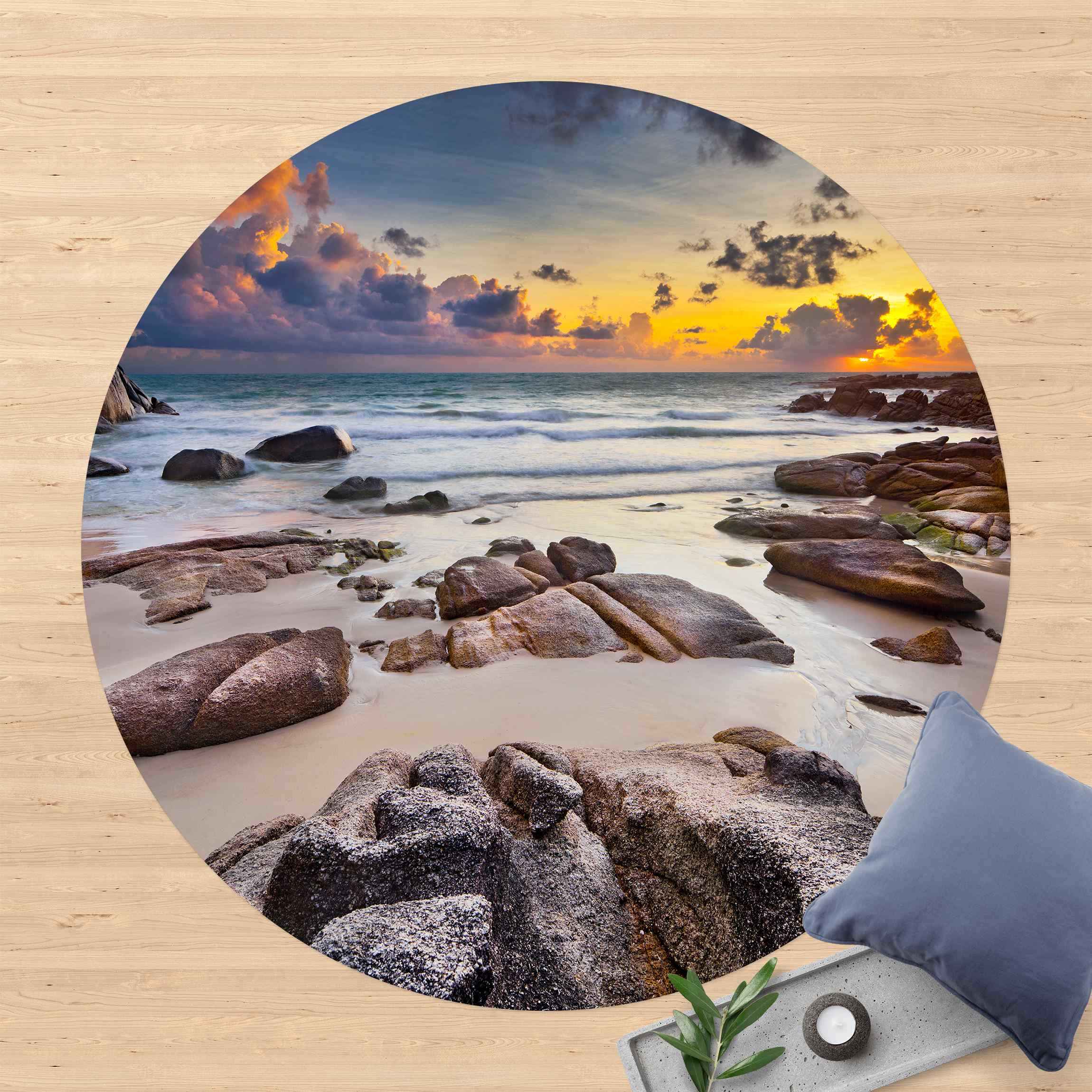 Runder Vinyl-Teppich Strand Sonnenaufgang in Thailand