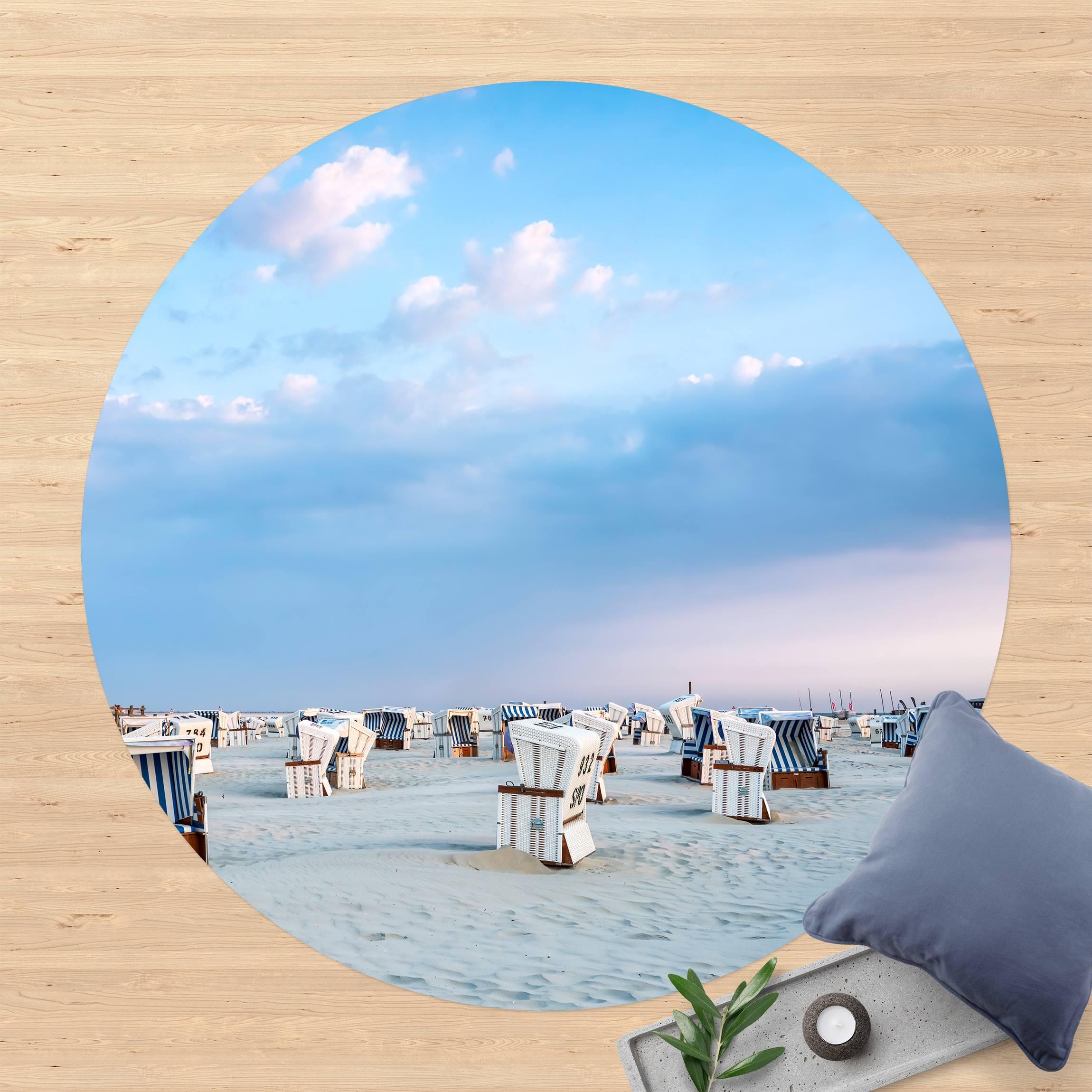 Runder Vinyl-Teppich Strandkörbe an der Nordsee