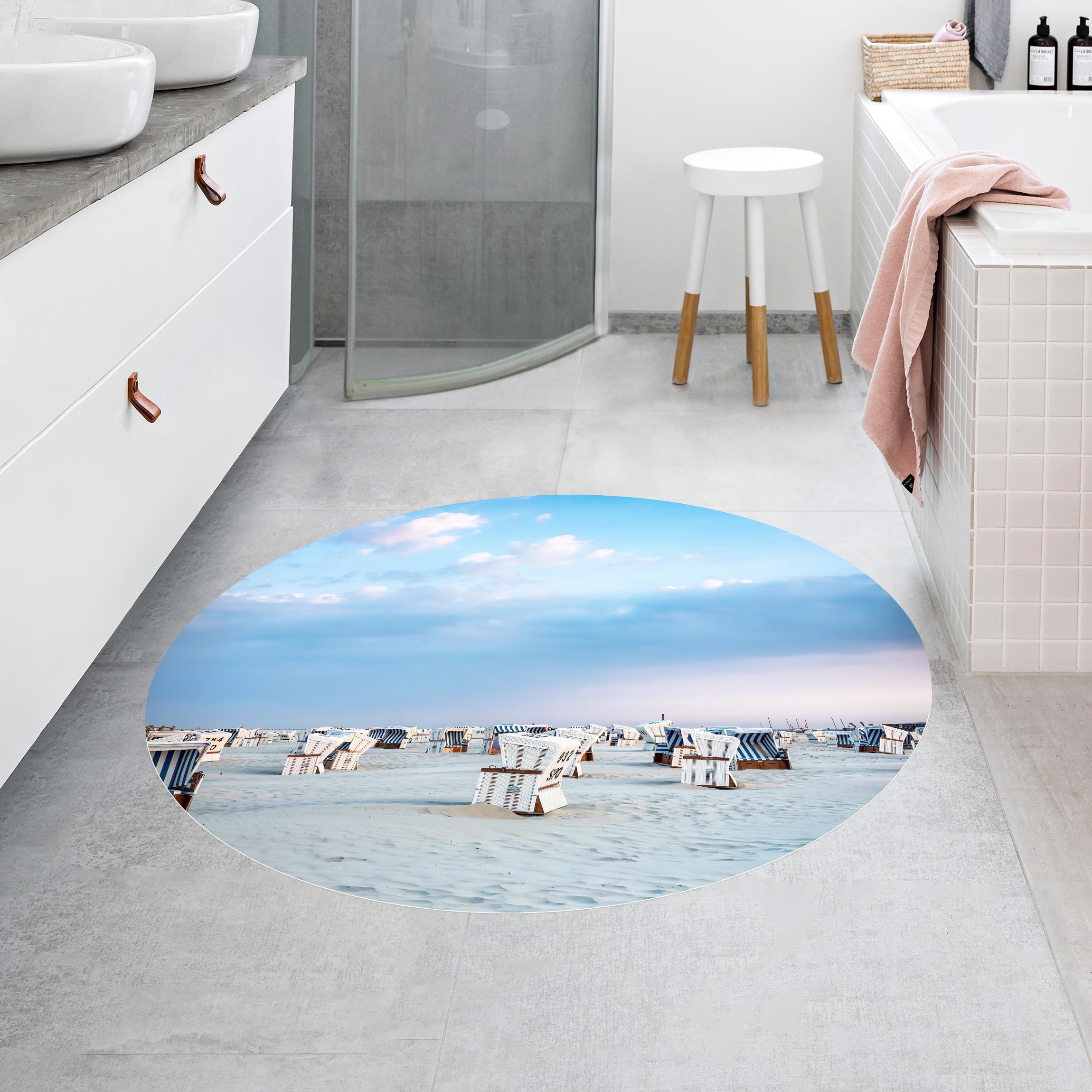 Runder Vinyl-Teppich Strandkörbe an der Nordsee