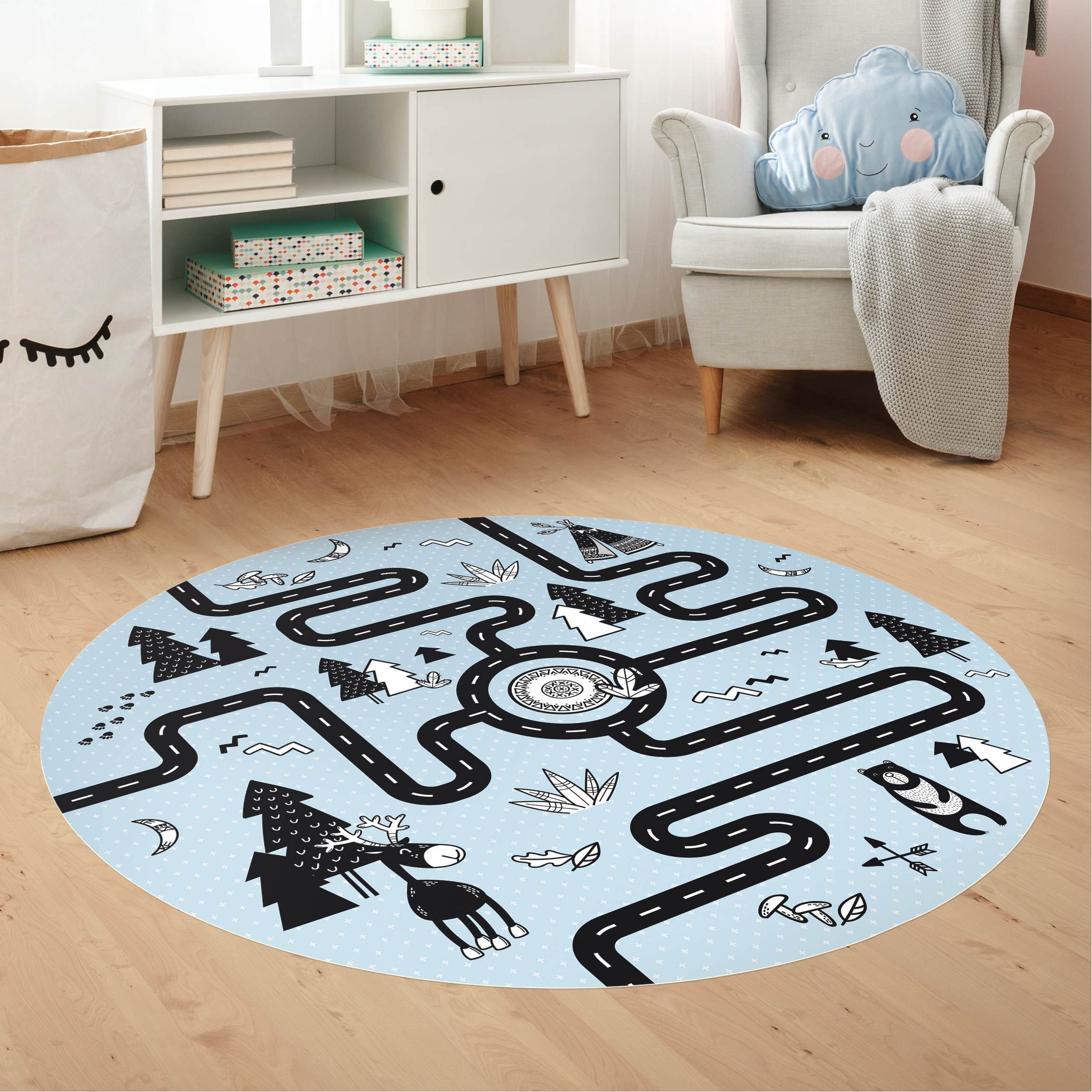 Runder Vinyl-Teppich Straße - Schlängel dich durch