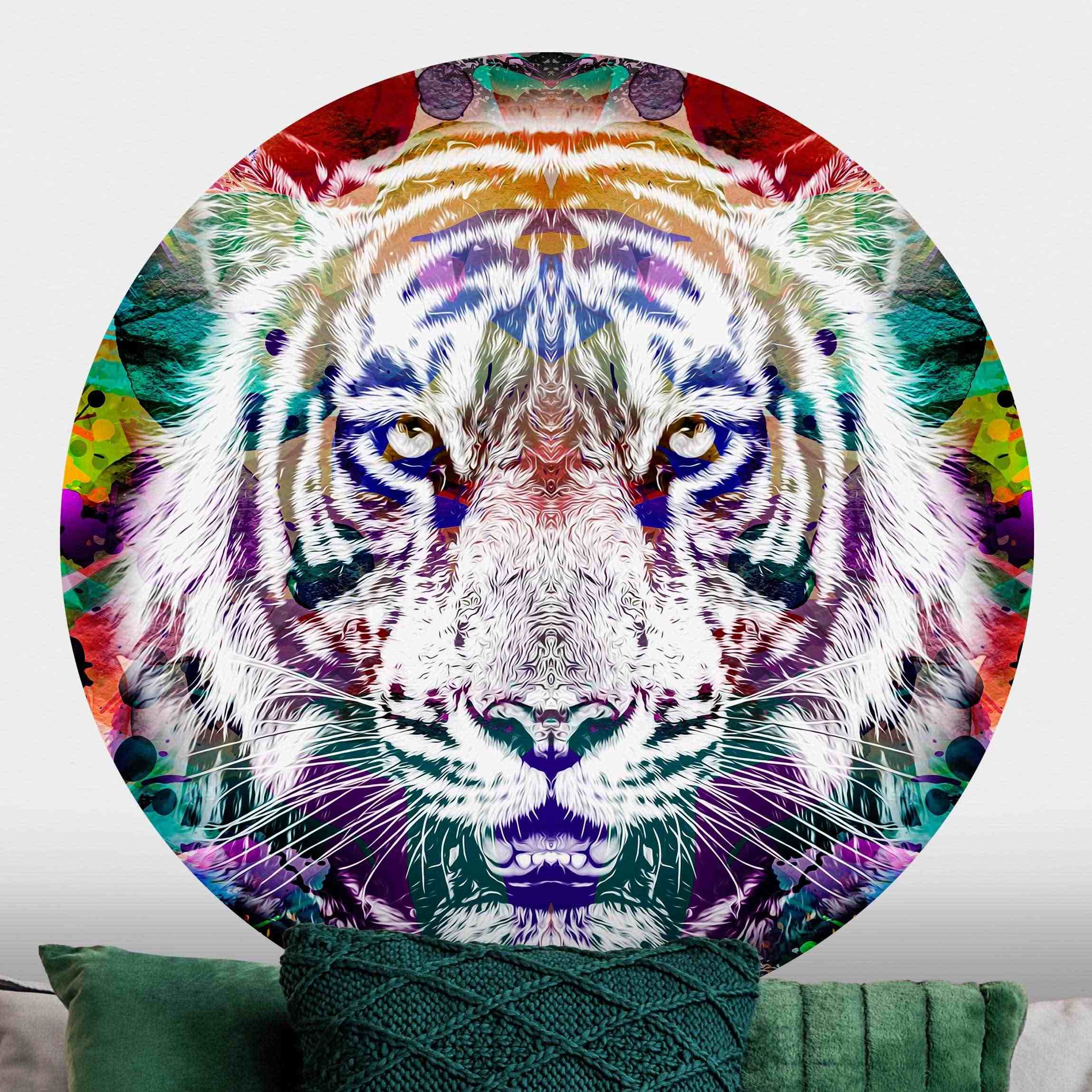 Runde Tapete selbstklebend Street Art Tiger