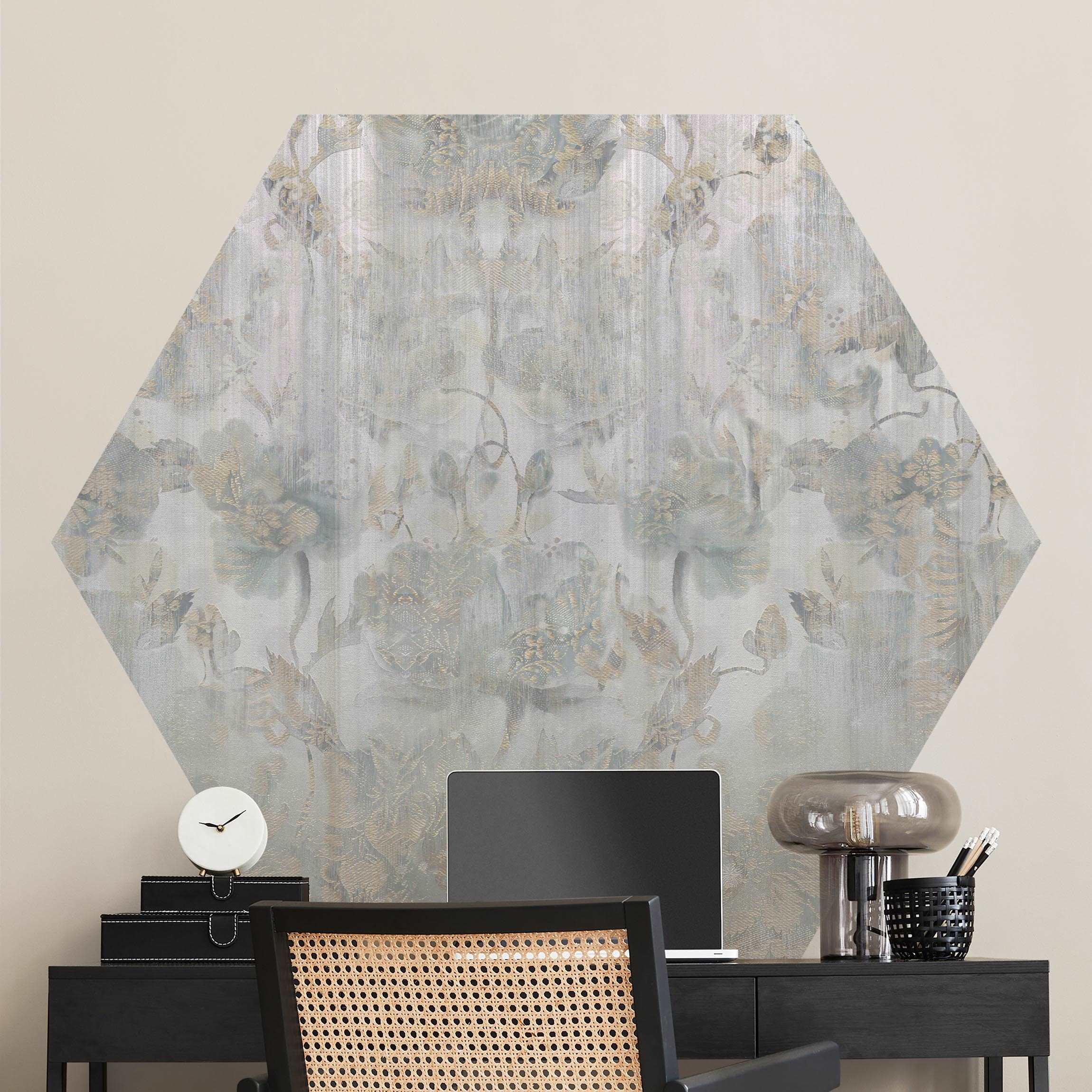Hexagon Tapete selbstklebend Strukturierte Vintage Blumen