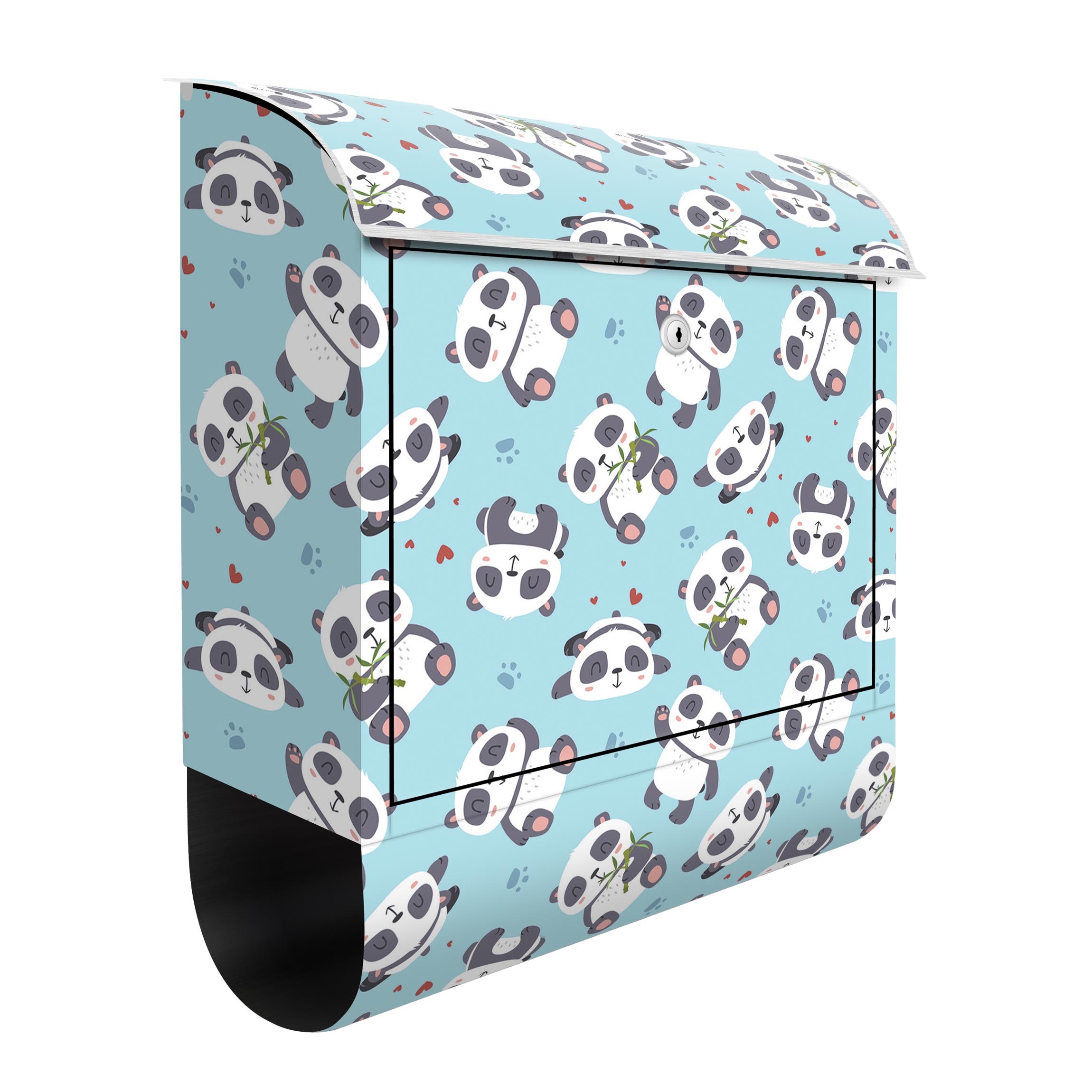 Briefkasten Süße Pandabären mit Tapsen und Herzen Pastellblau