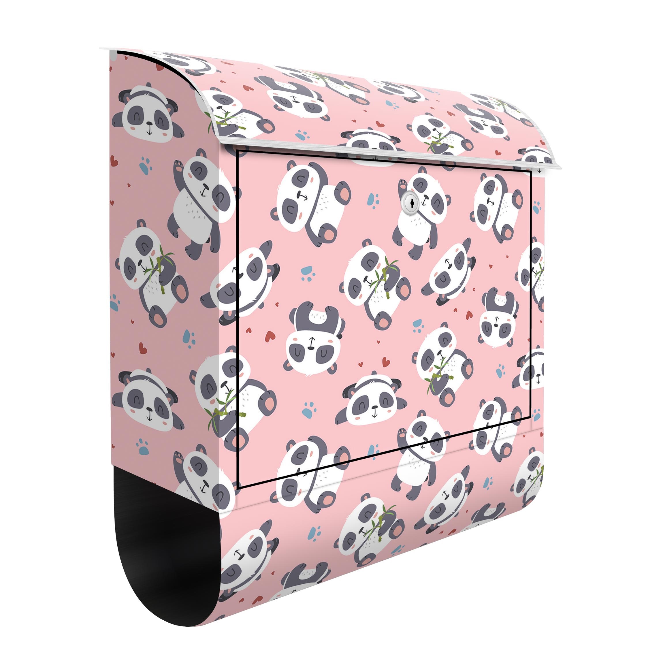 Briefkasten Süße Pandabären mit Tapsen und Herzen Pastellrosa