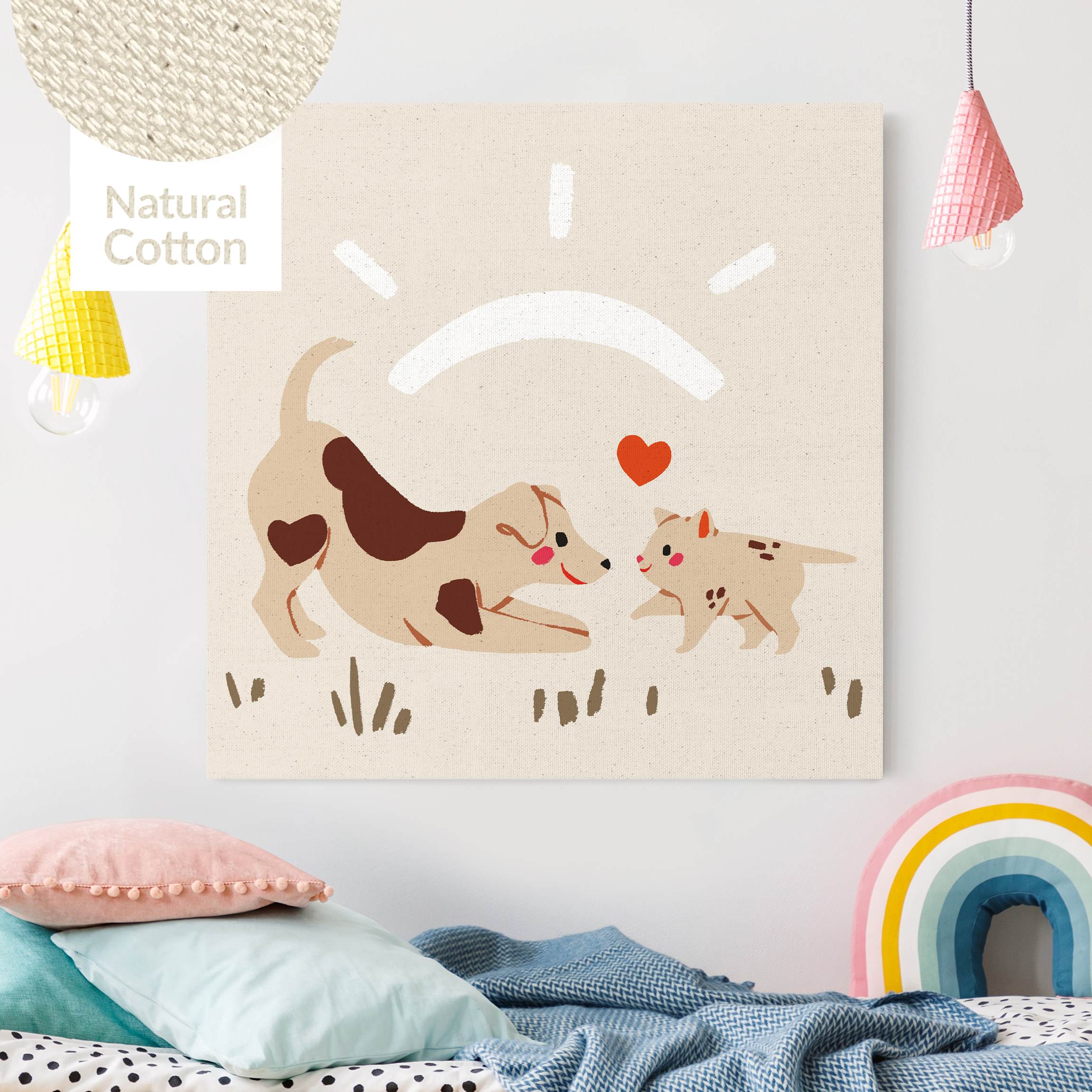 Leinwandbild auf Naturcanvas Süße Tierillustration - Hund und Katze