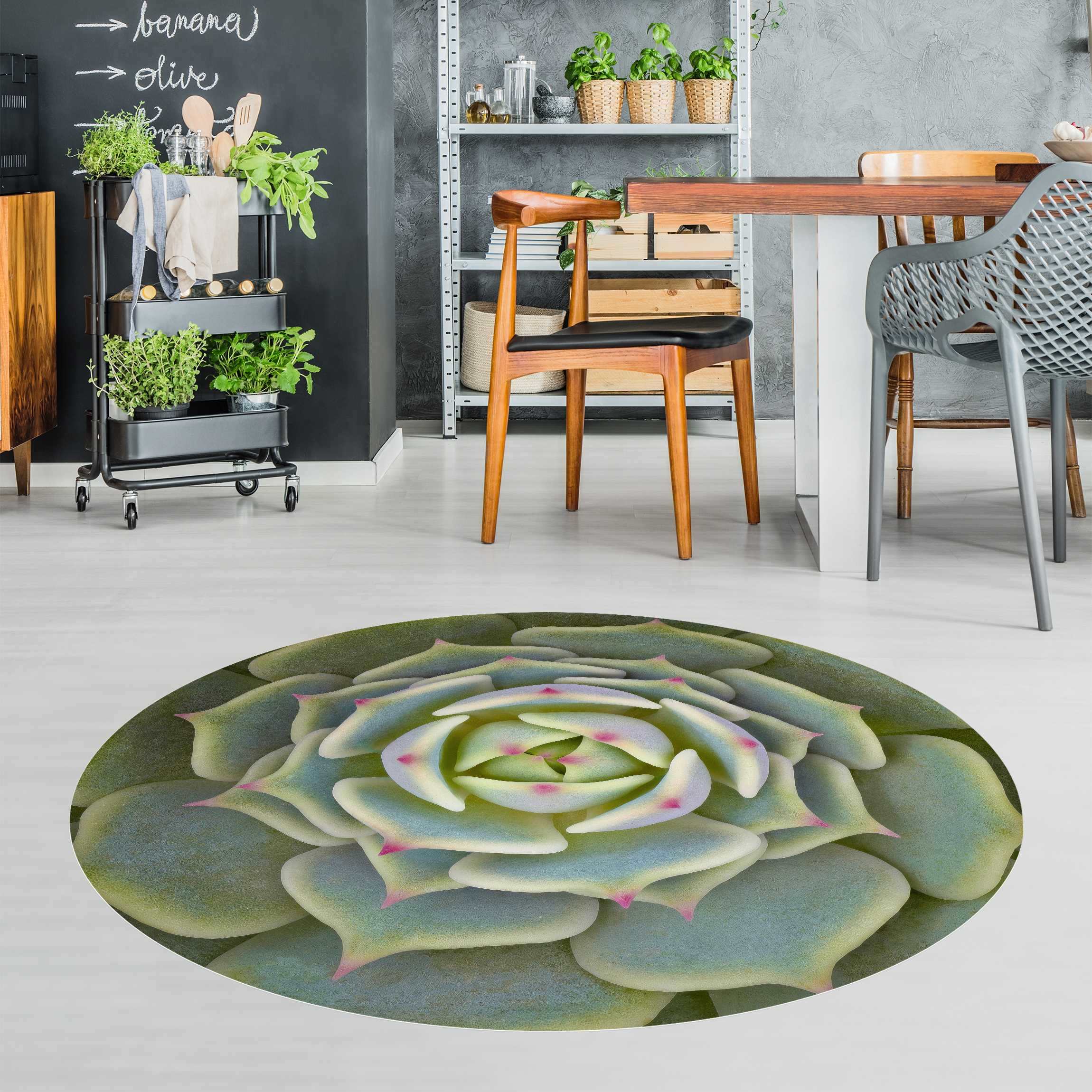 Runder Vinyl-Teppich Sukkulente - Echeveria Ben Badis