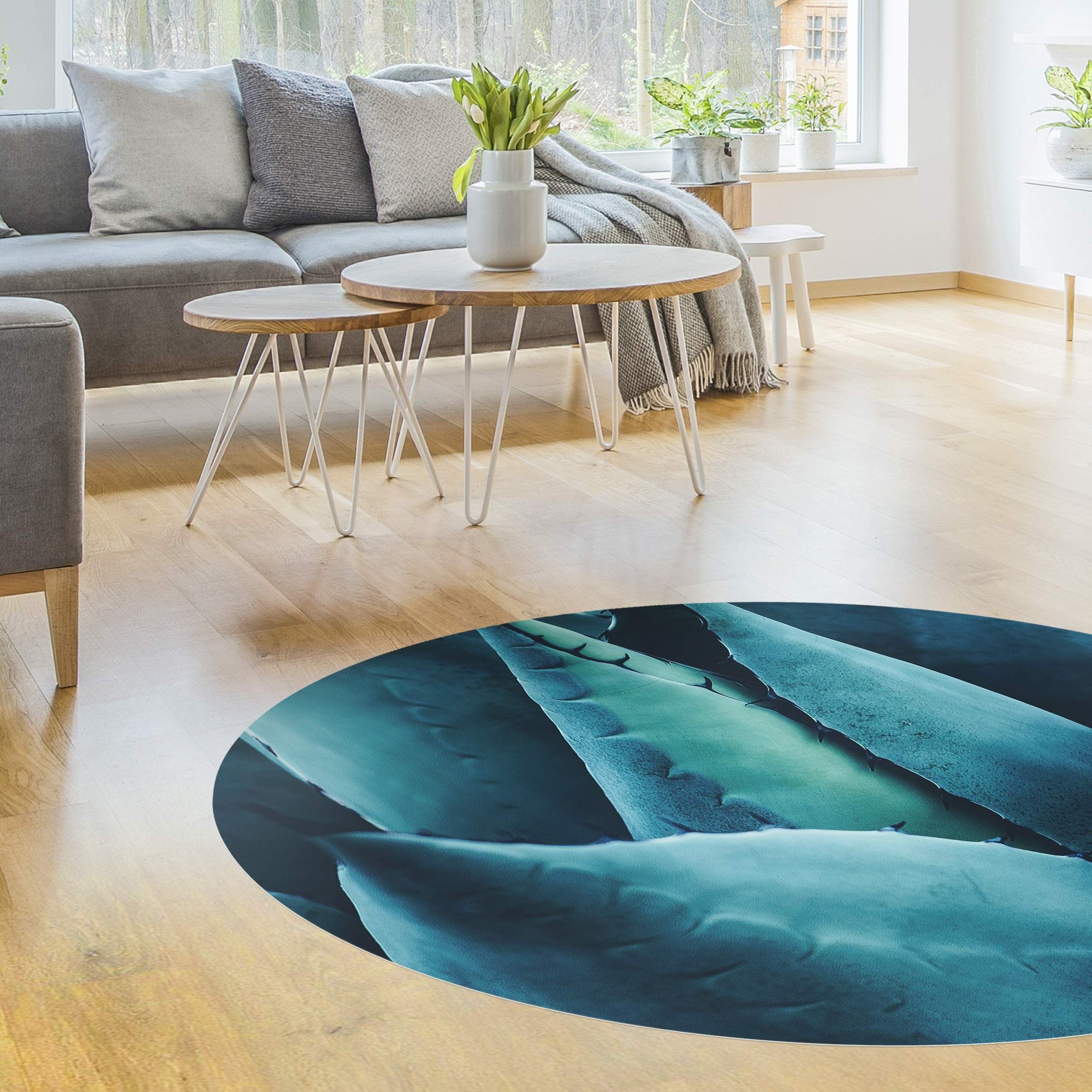 Runder Vinyl-Teppich Sukkulente Petrol I