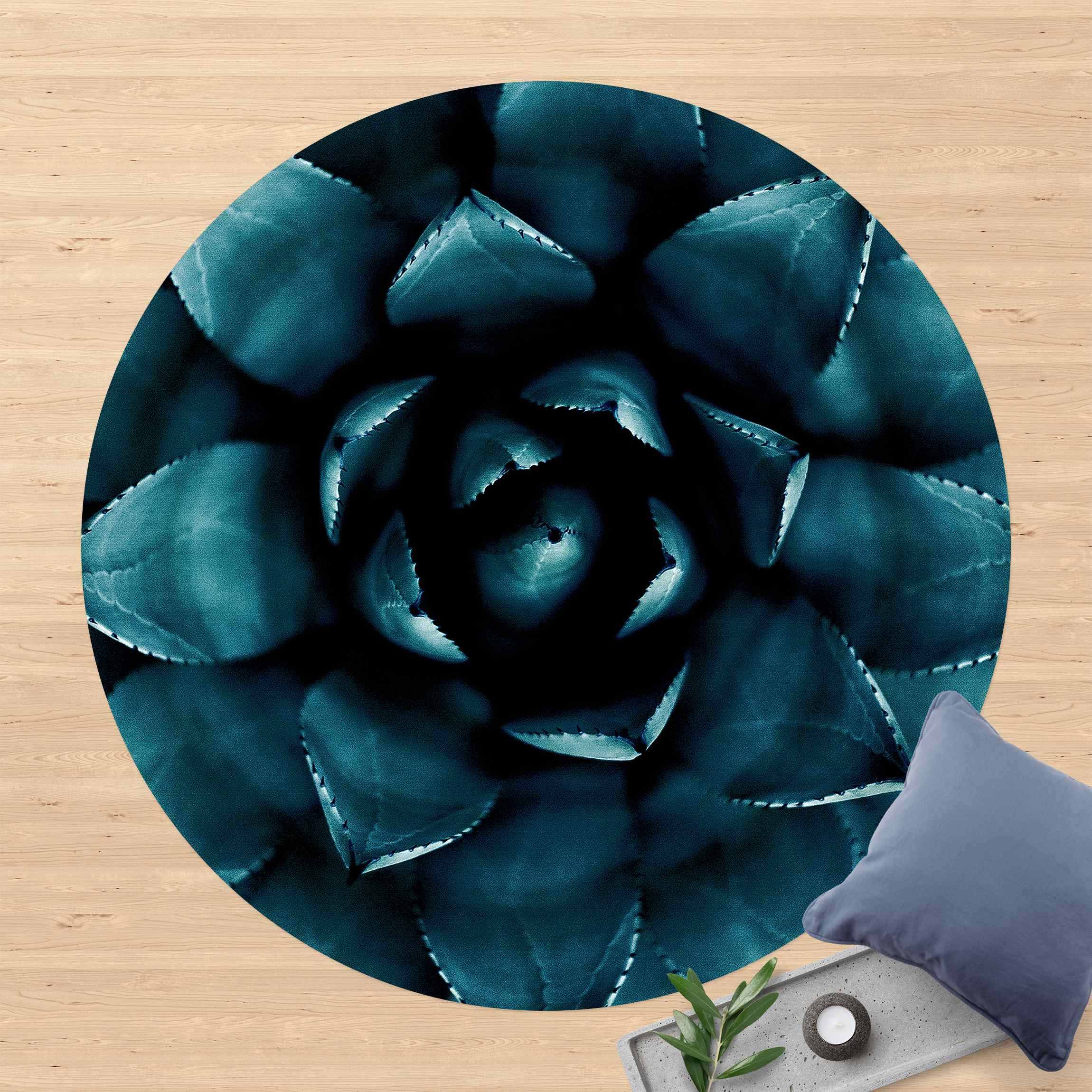 Runder Vinyl-Teppich Sukkulente Petrol II