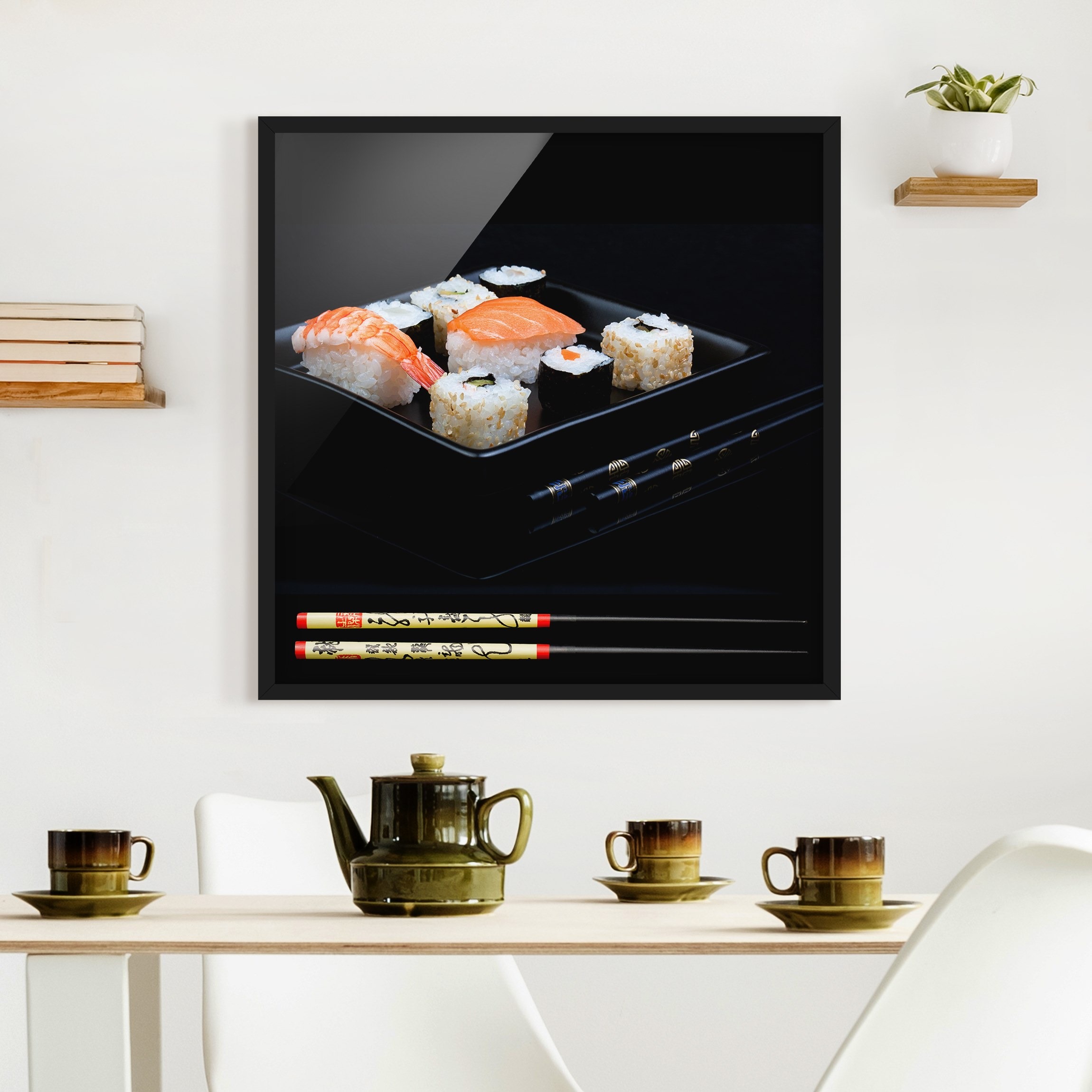 Bild mit Rahmen Sushiteller mit Stäbchen Schwarz