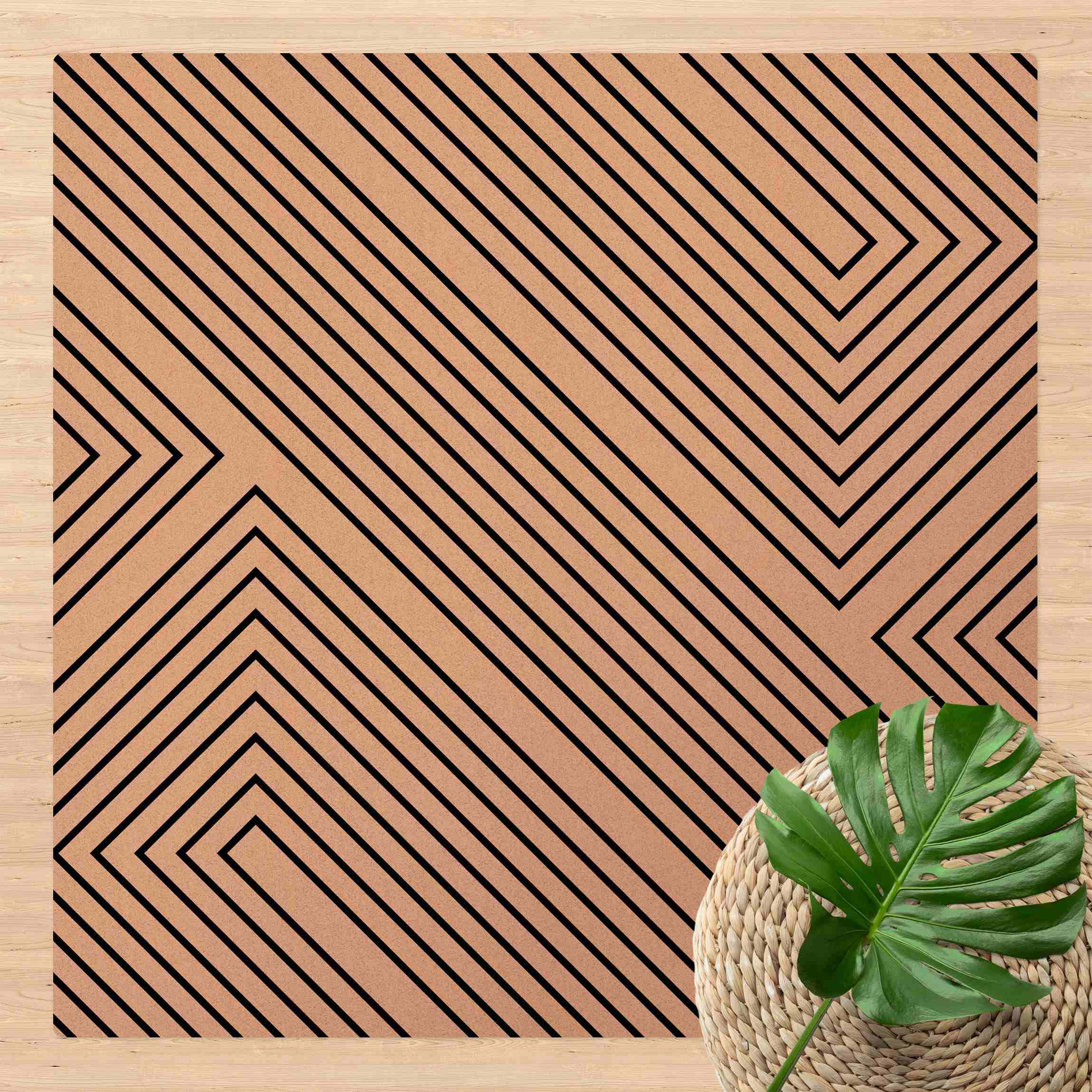 Kork-Teppich Symmetrische Geometrie aus Schwarzen Linien
