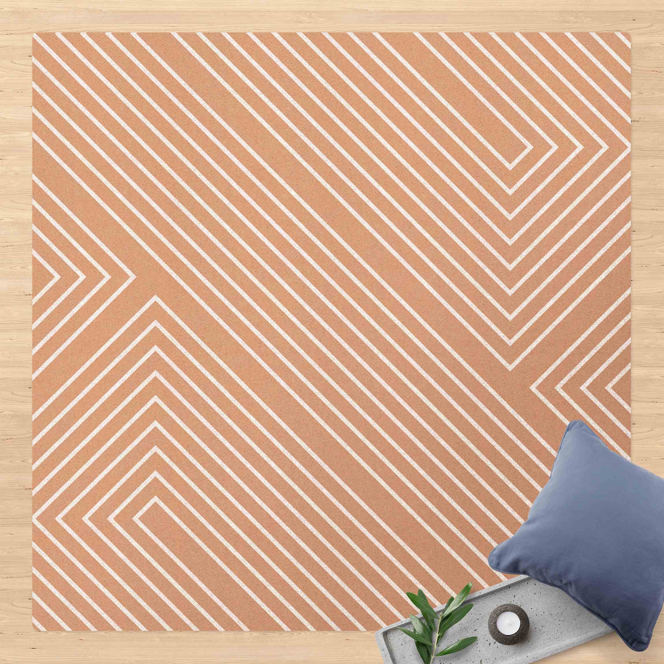 Kork-Teppich Symmetrische Geometrie aus Weißen Linien