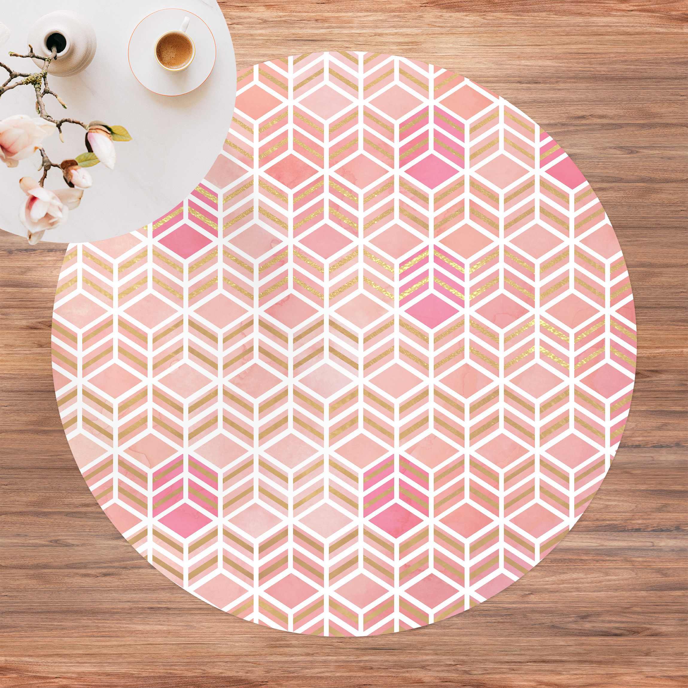 Runder Vinyl-Teppich Take the Cake Gold und Rose