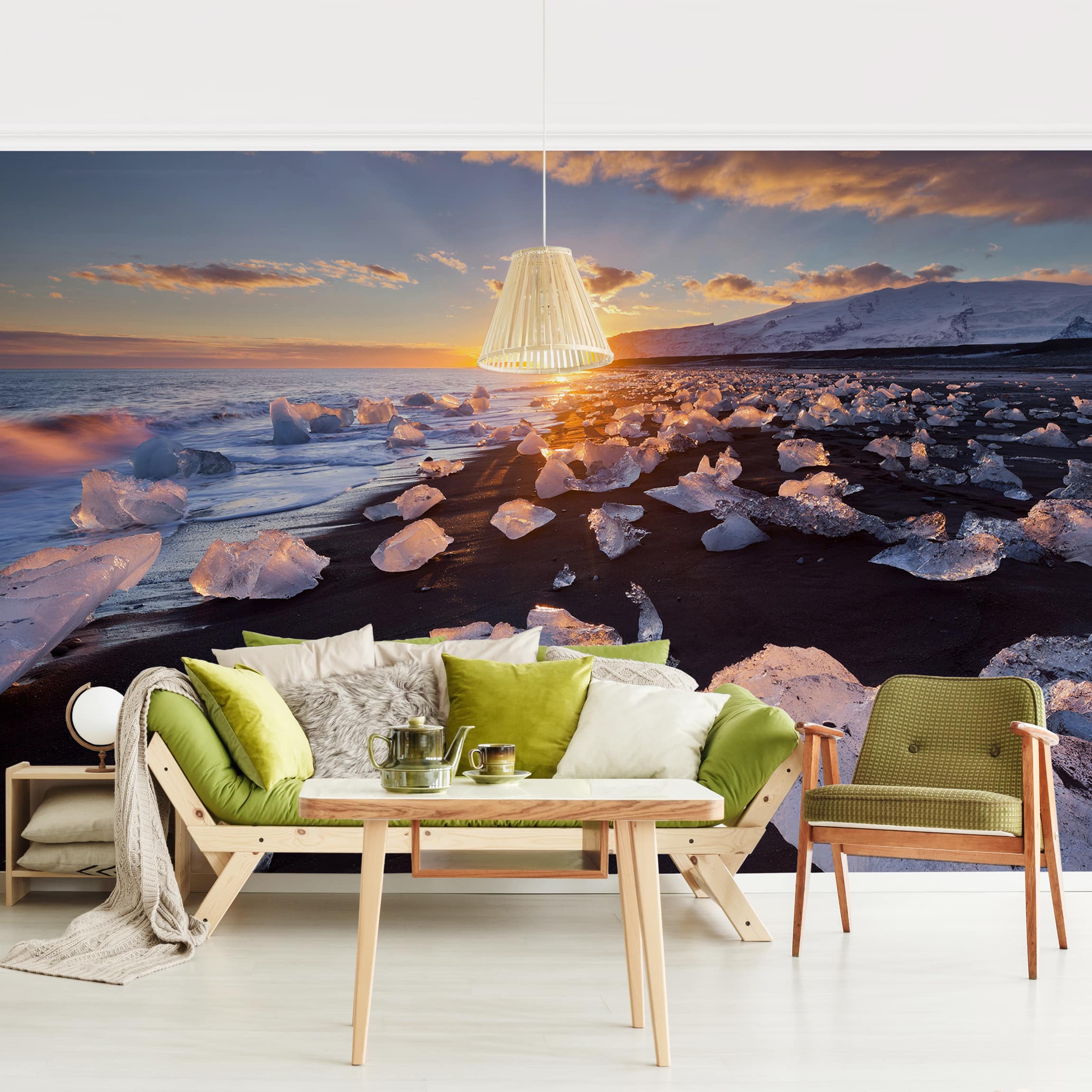 Fototapete Strand Eisbrocken am Strand Island