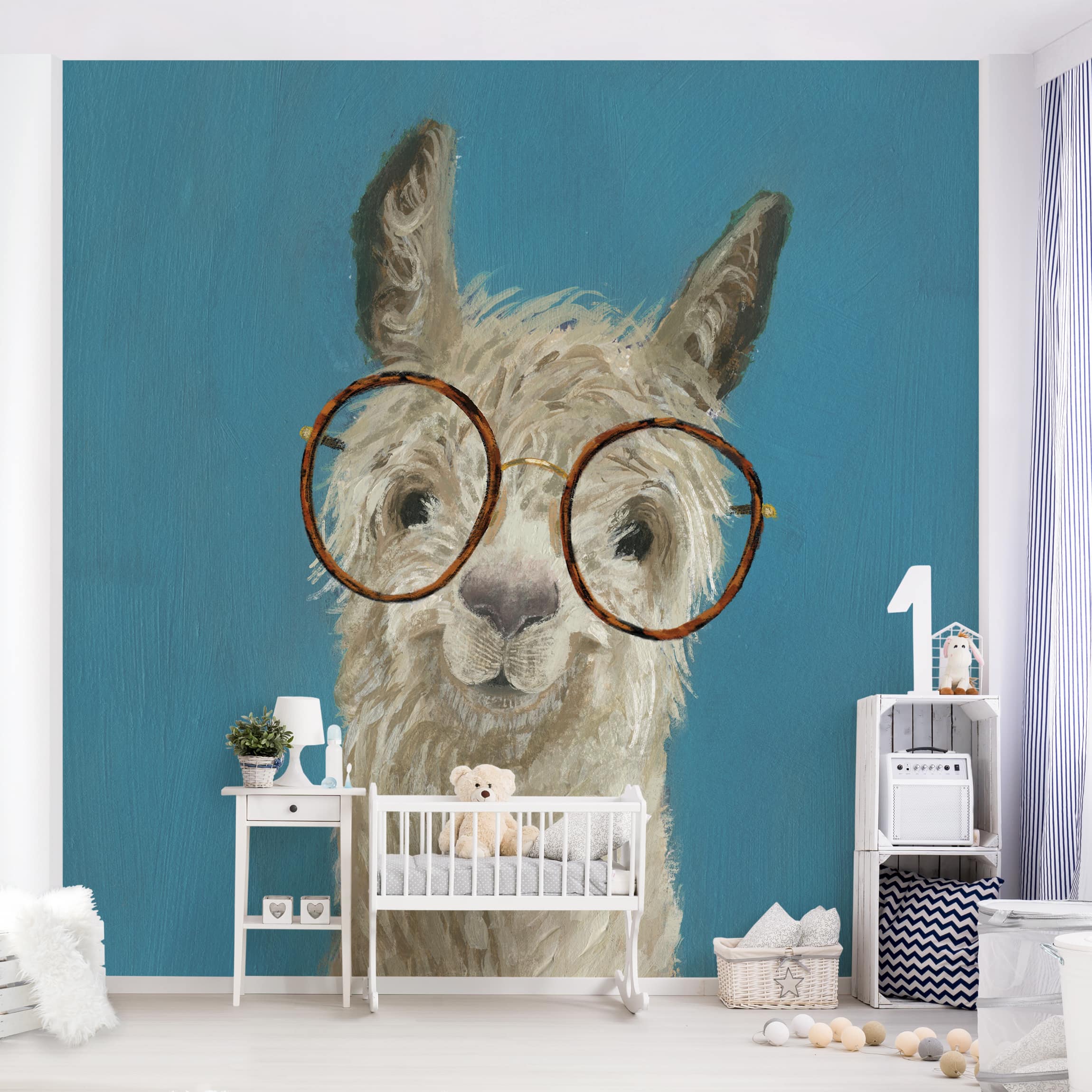 Fototapete Kinderzimmer Lama mit Brille I