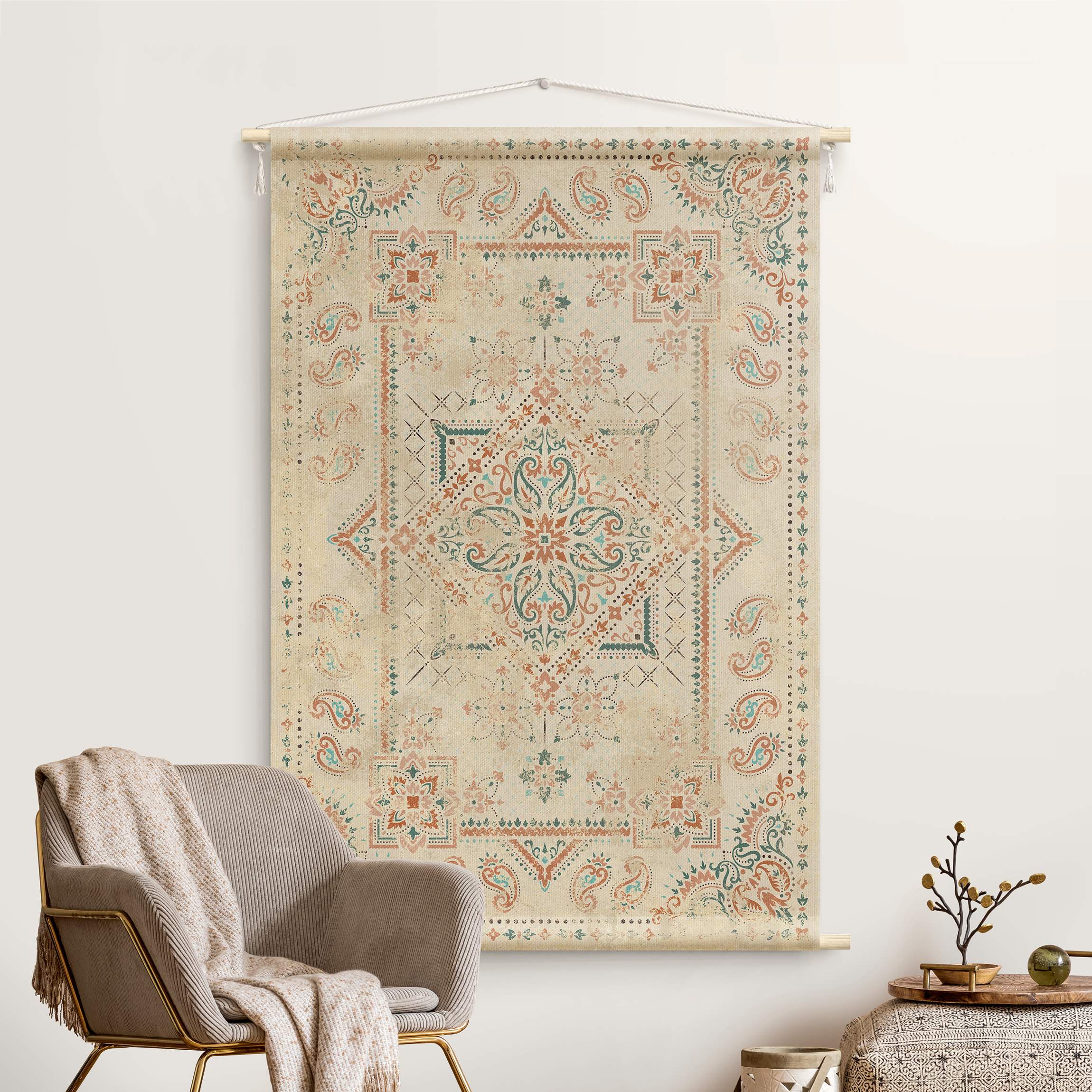 Wandteppich Teppich mit Bandana Muster Vintage