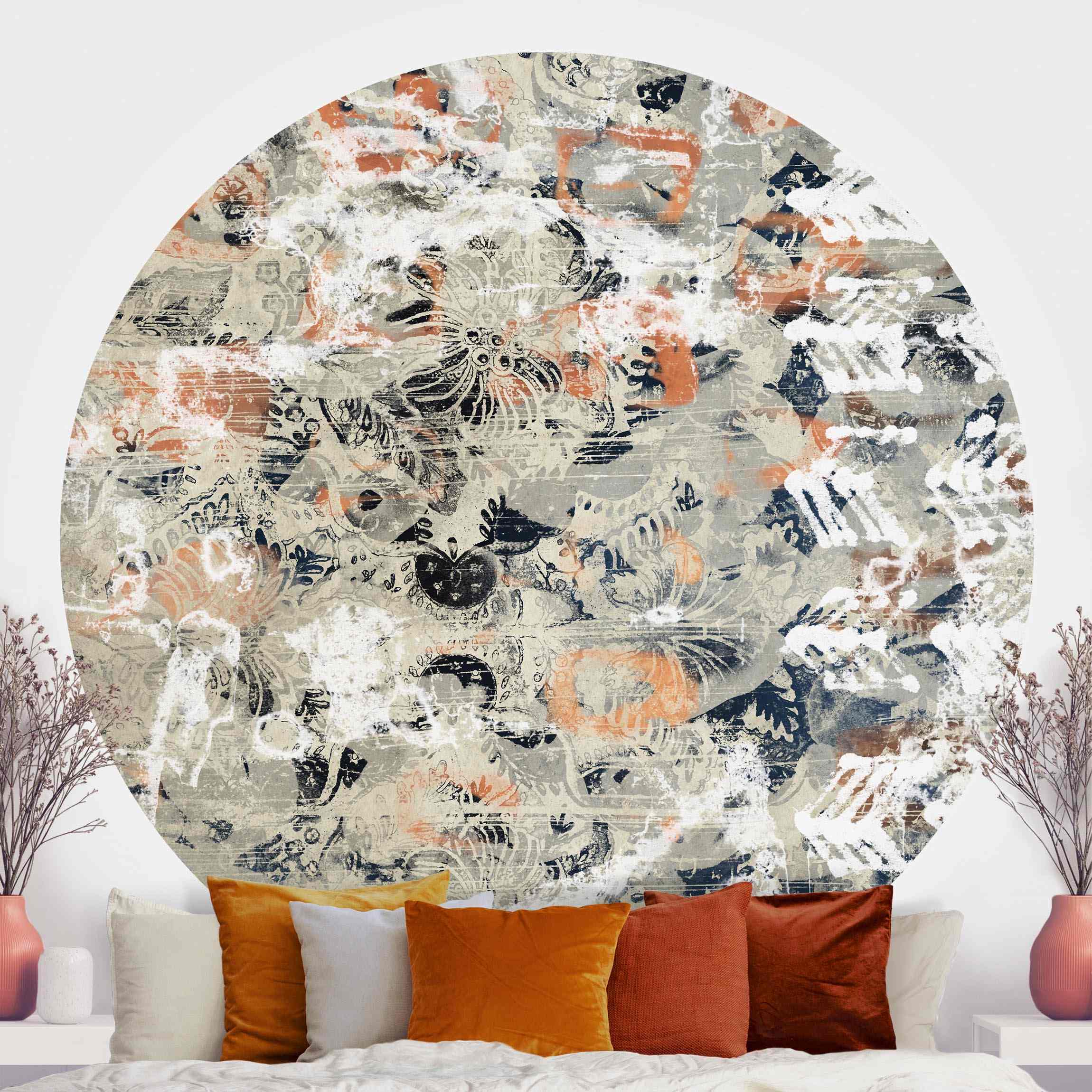 Runde Mustertapete selbstklebend Terracotta Collage II