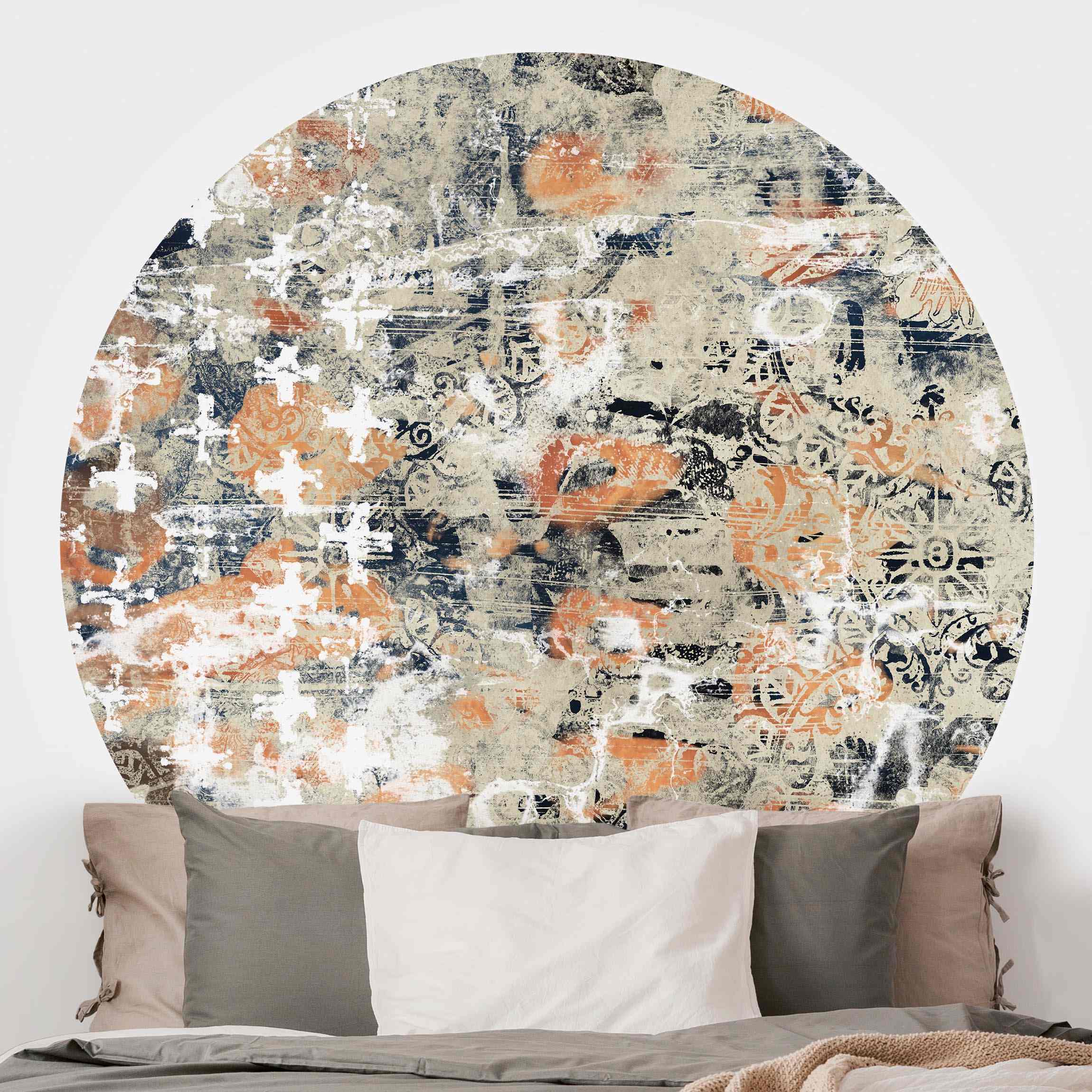 Runde Mustertapete selbstklebend Terracotta Collage