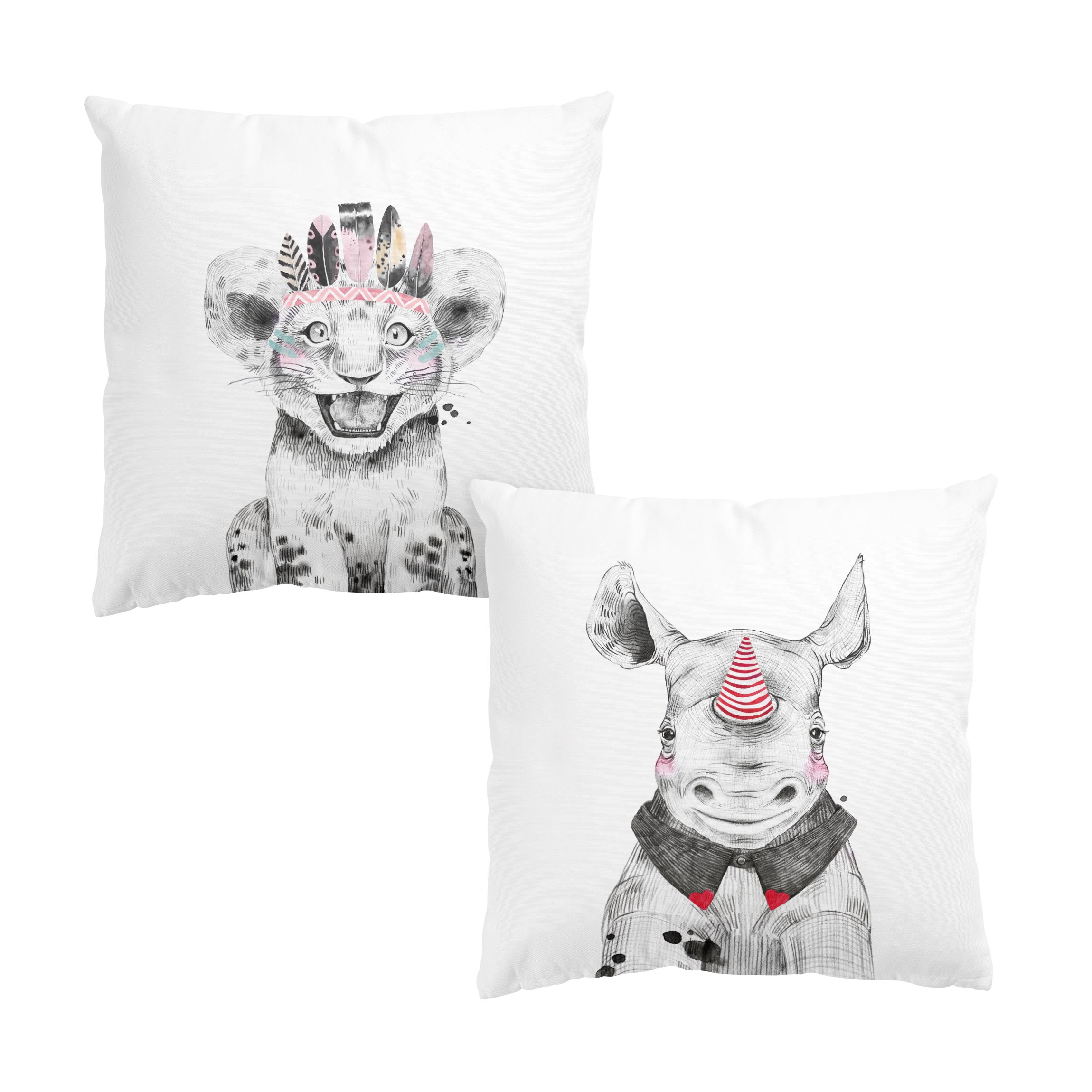 Dekokissen 2er Set Tier Party Nashorn Tiger Duo