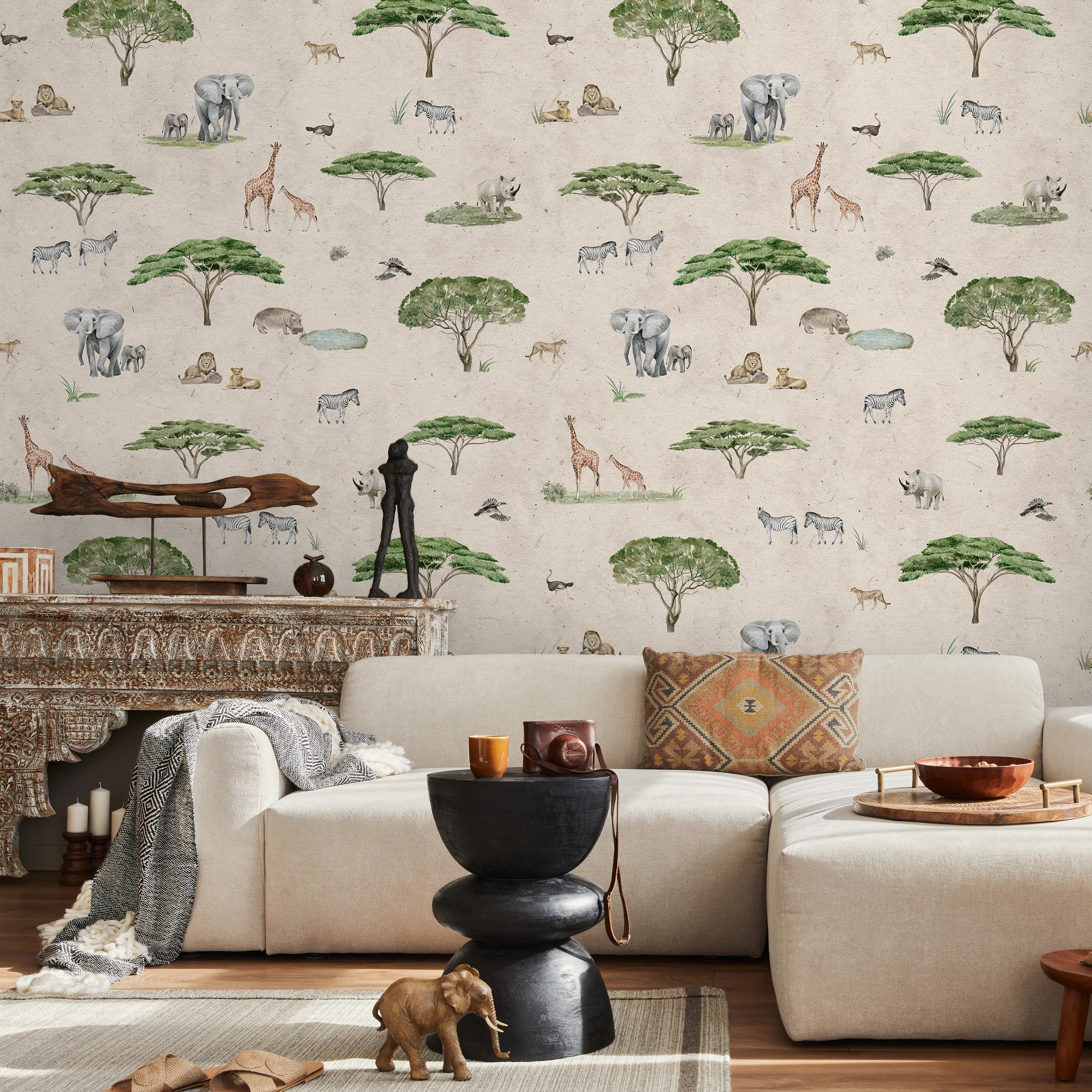 Fototapete Tiere der Savanne Muster Beige