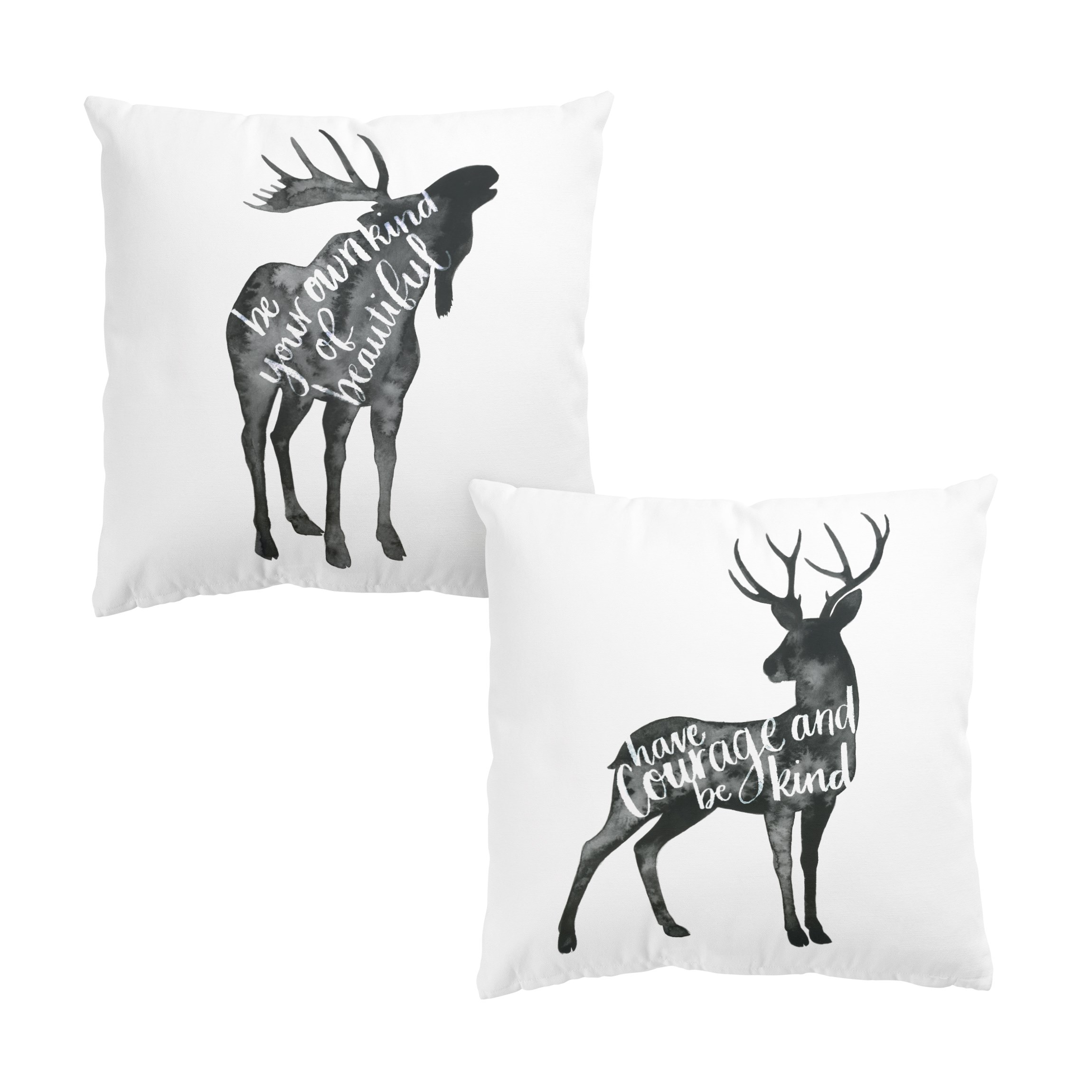 Dekokissen 2er Set Tiere mit Weisheit - Hirsch Elch Duo