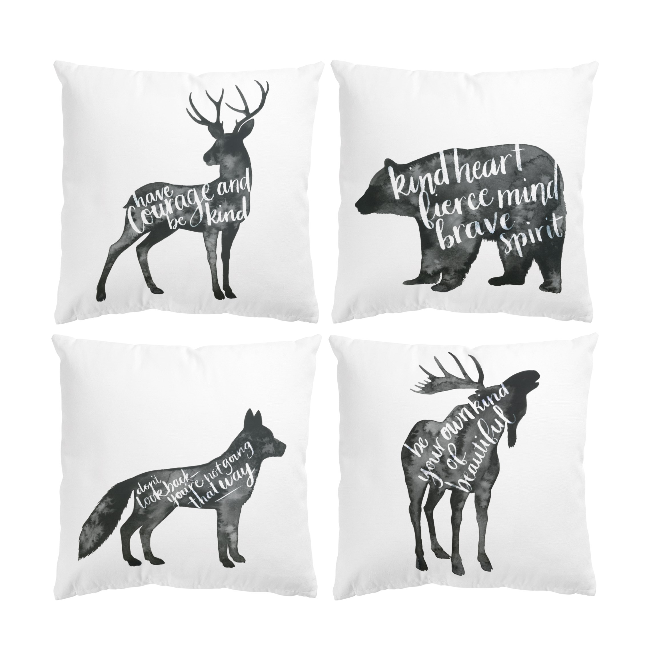 Dekokissen 4er Set Tiere mit Weisheit Set I