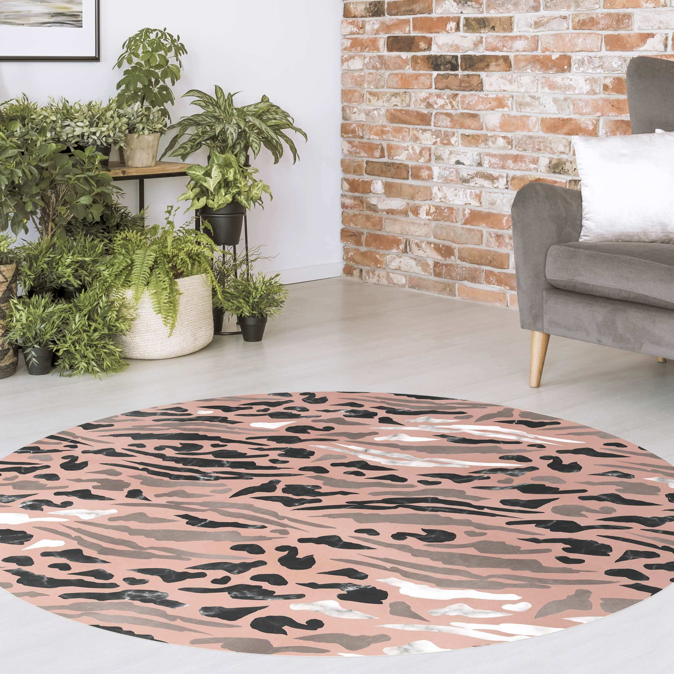 Runder Vinyl-Teppich Tigerstreifen in Marmor und Gold