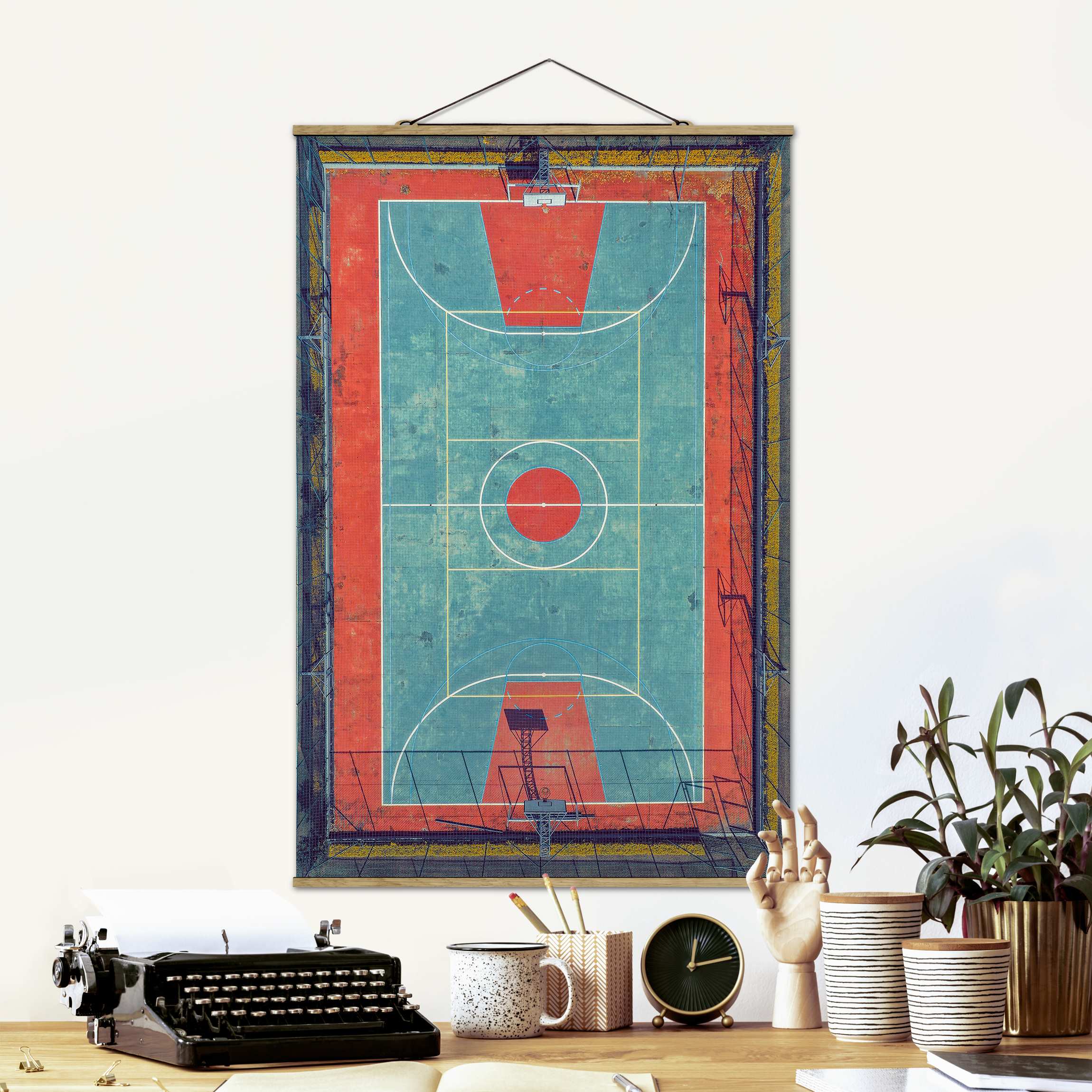 Stoffbild Top View Spielfeld Basketball