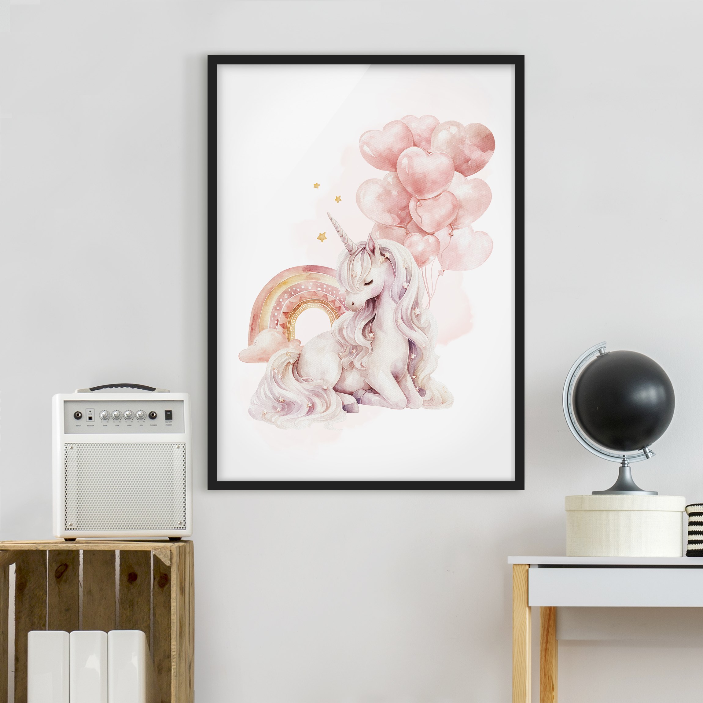 Bild mit Rahmen Träumendes Einhorn