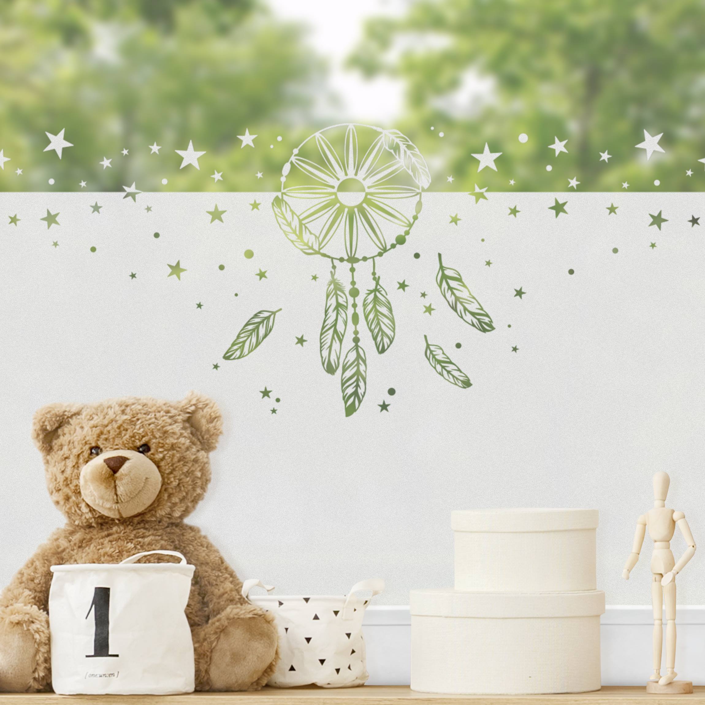 Fensterfolie Sichtschutz Traumfänger Feder Sterne Bordüre